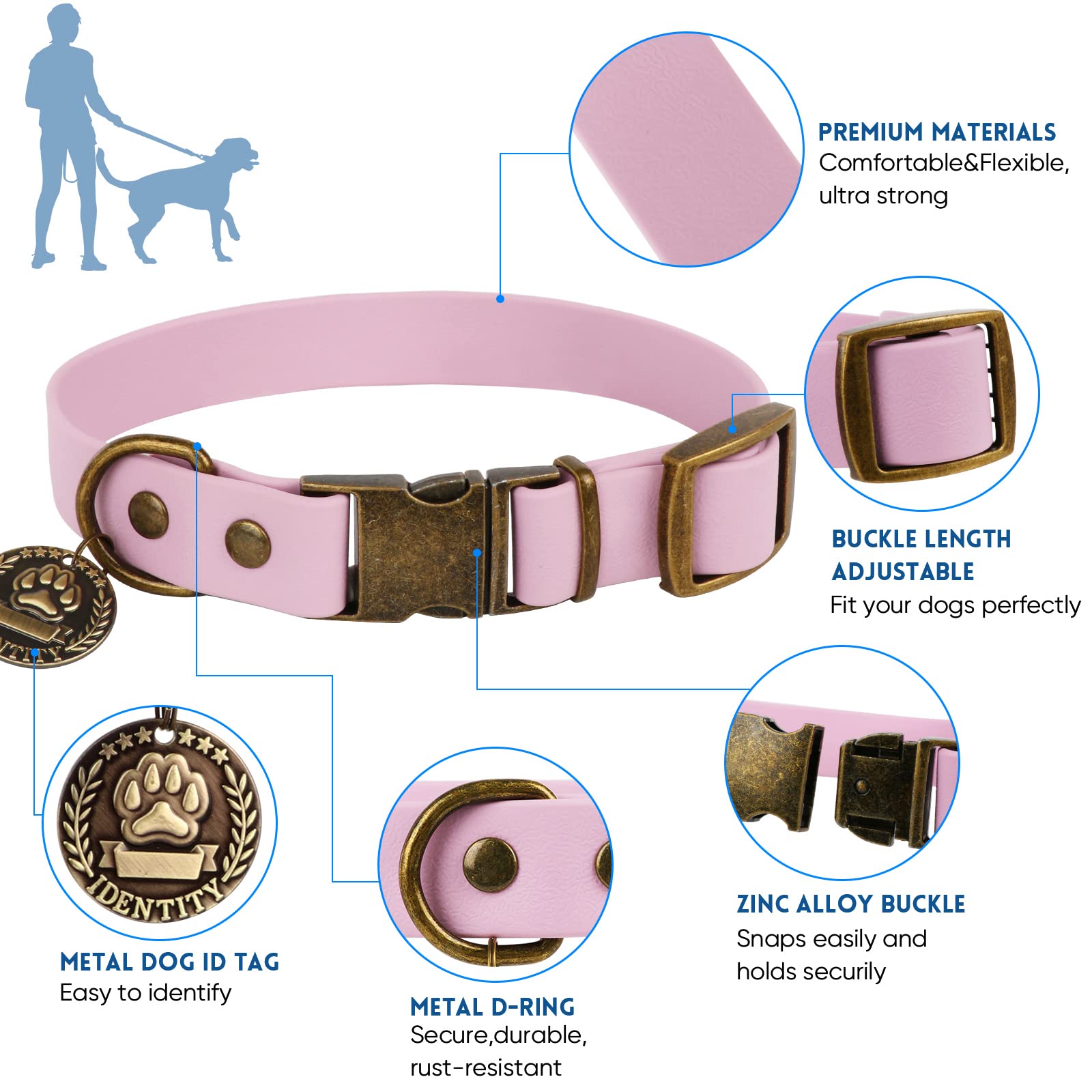 Wisedog Dog Collar And Leash Set Combo: Adjustable Durable Pet Collars With Dog Leashes For Small Medium Large Dogs,Includes One Bonus Of Poop Bag Holder (Xs, Pale Pinkish Purple)