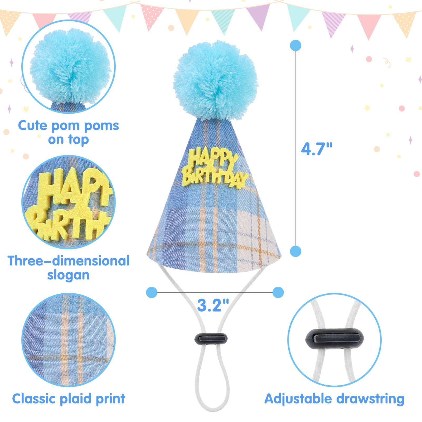 SCENEREAL Dog Birthday Bandana Hat Set, Puppy Birthday Party Supplies for Boys Dogs, Pet Birthday Scarf Outfit with Sign Banner