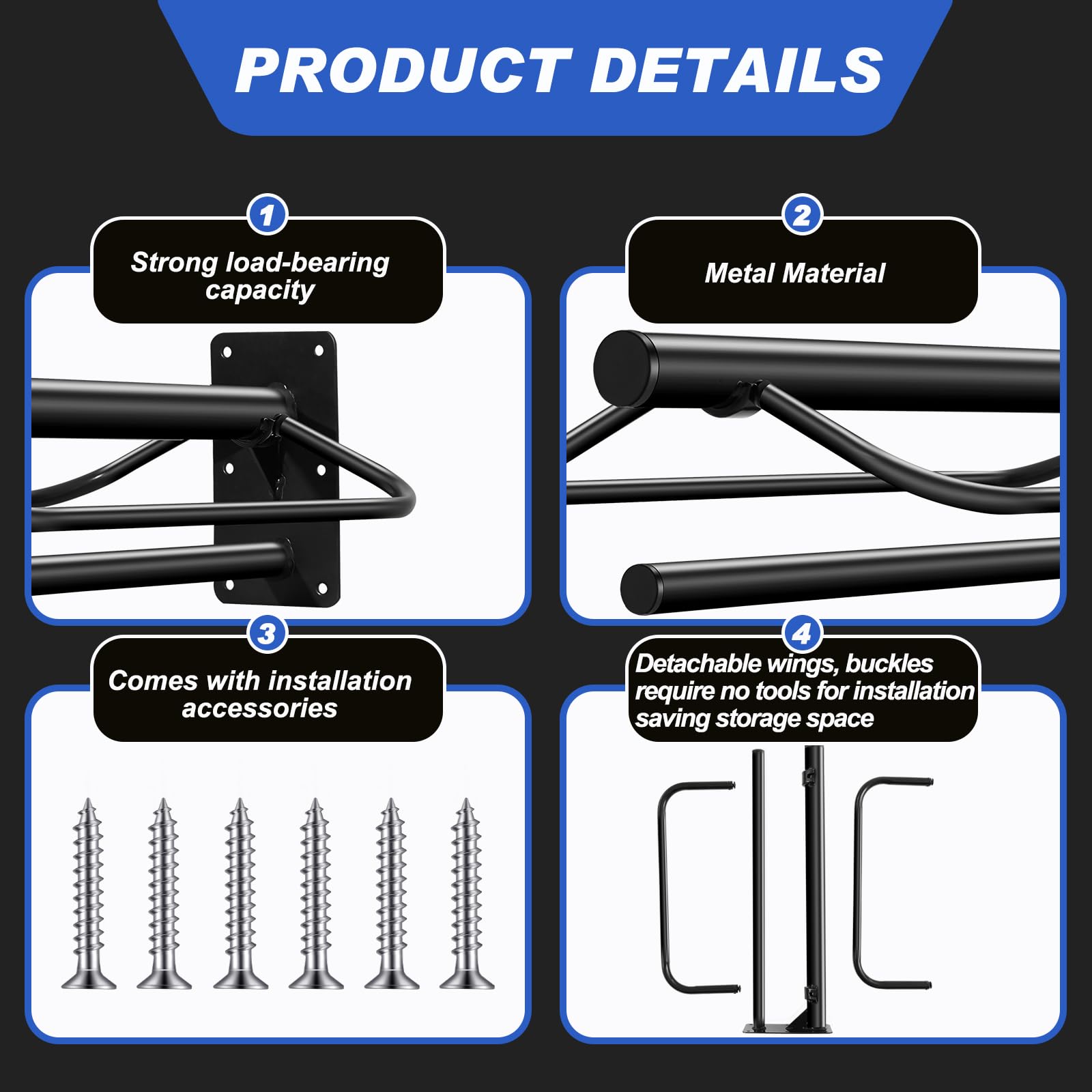 Paterr Saddle Rack Wall Mount - 6 Pack Detachable Bridle Hooks Black, GUR-Paterr-2708 for Horse Trailer & Stall Tack Storage