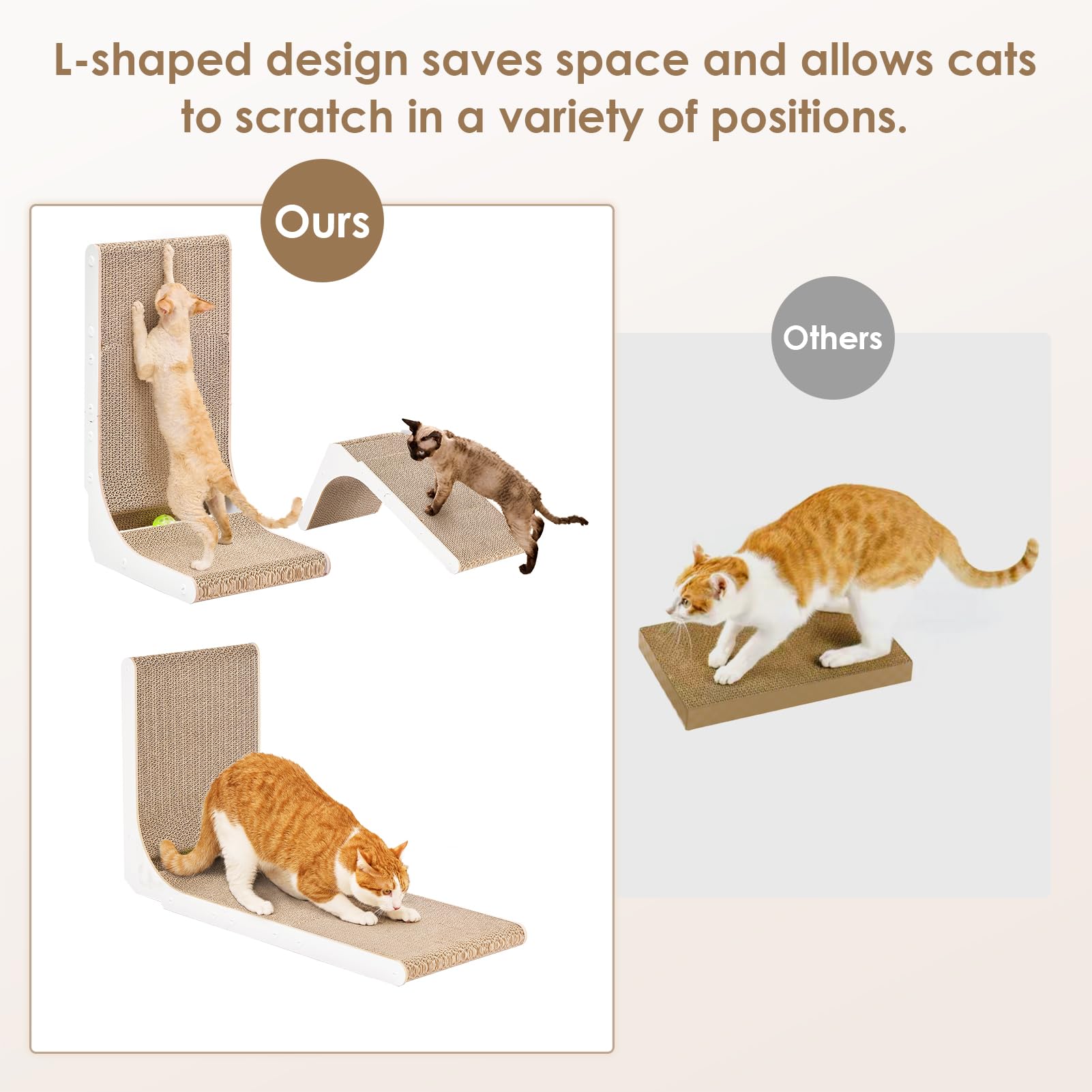 Eheyciga Cardboard Cat Scratcher For Indoor Kitten Cats, 19 Inch L Shaped Vertical Cat Scratching Board With Ball Cat Toy, Small