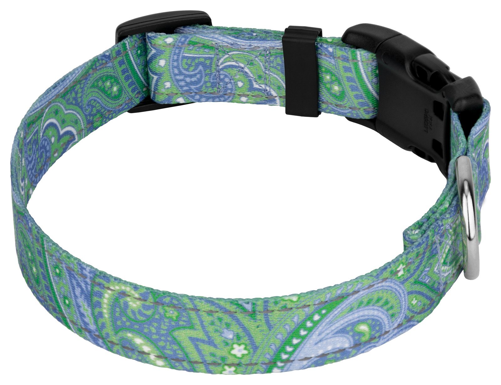 Country Brook Petz - Deluxe Green Paisley Reflective Dog Collar Collection Featured Night Safe Designs (1 Inch, Large)