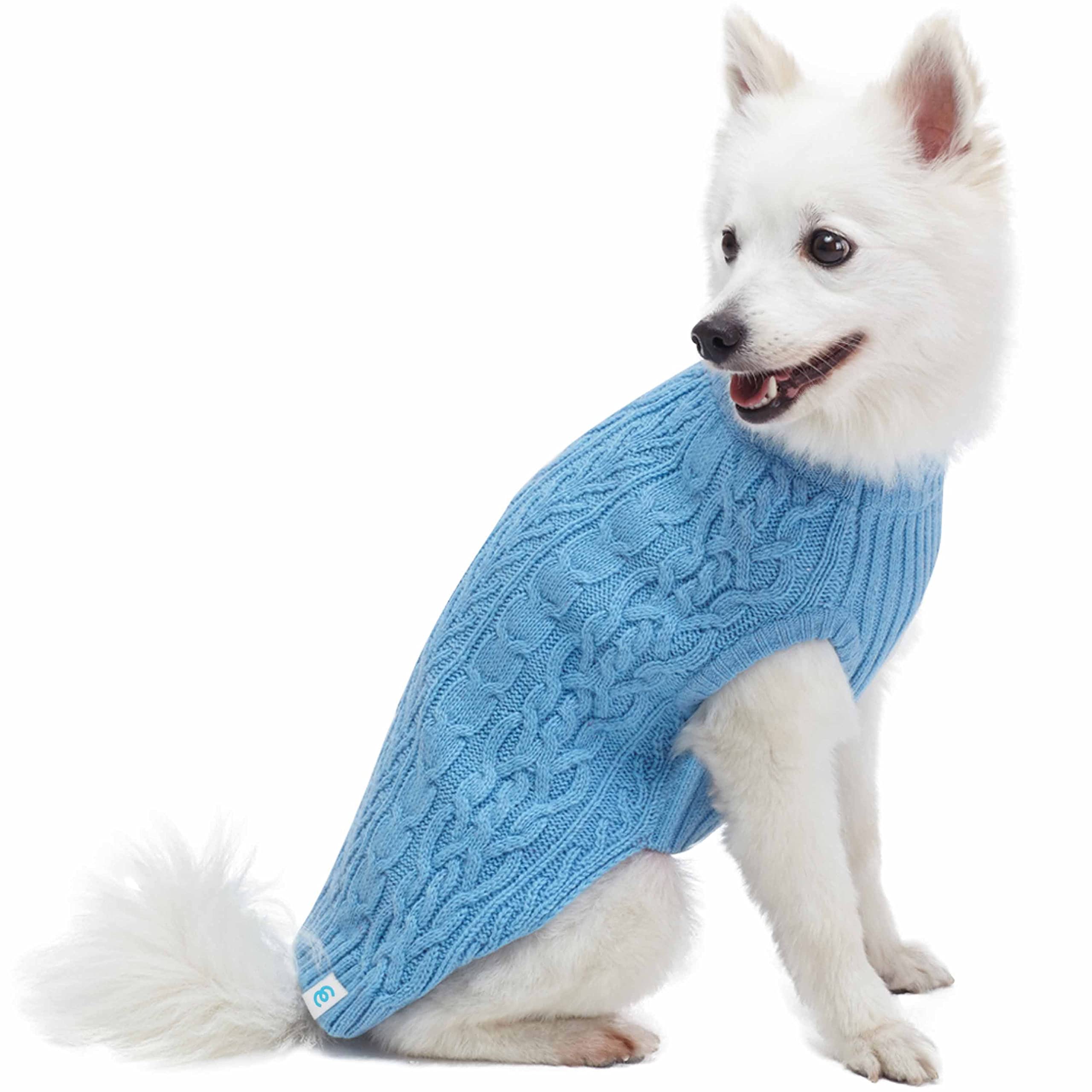 Blueberry Pet Classic Dog Sweater Wool Blend Cable Knit Pullover Crewneck Winter Clothes In Alaskan Blue, Back Length 16', Medium Warm Coat For Pet