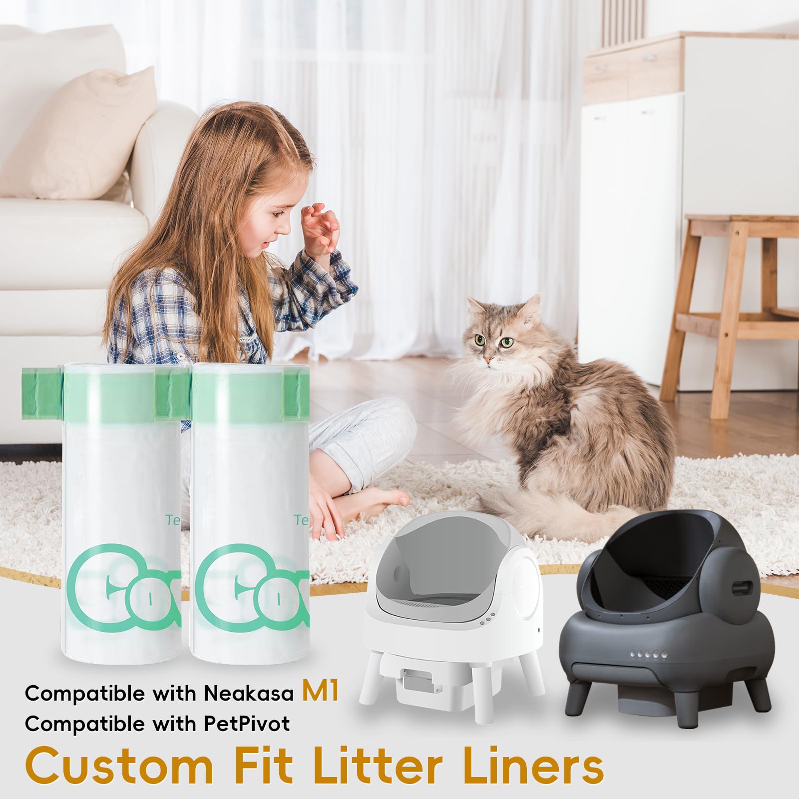 Covociiz 50 Count 27x13 Cat Litter Box Bags, Leak-Proof Automatic Liners with Drawstring for Neakasa M1 & PetPivot