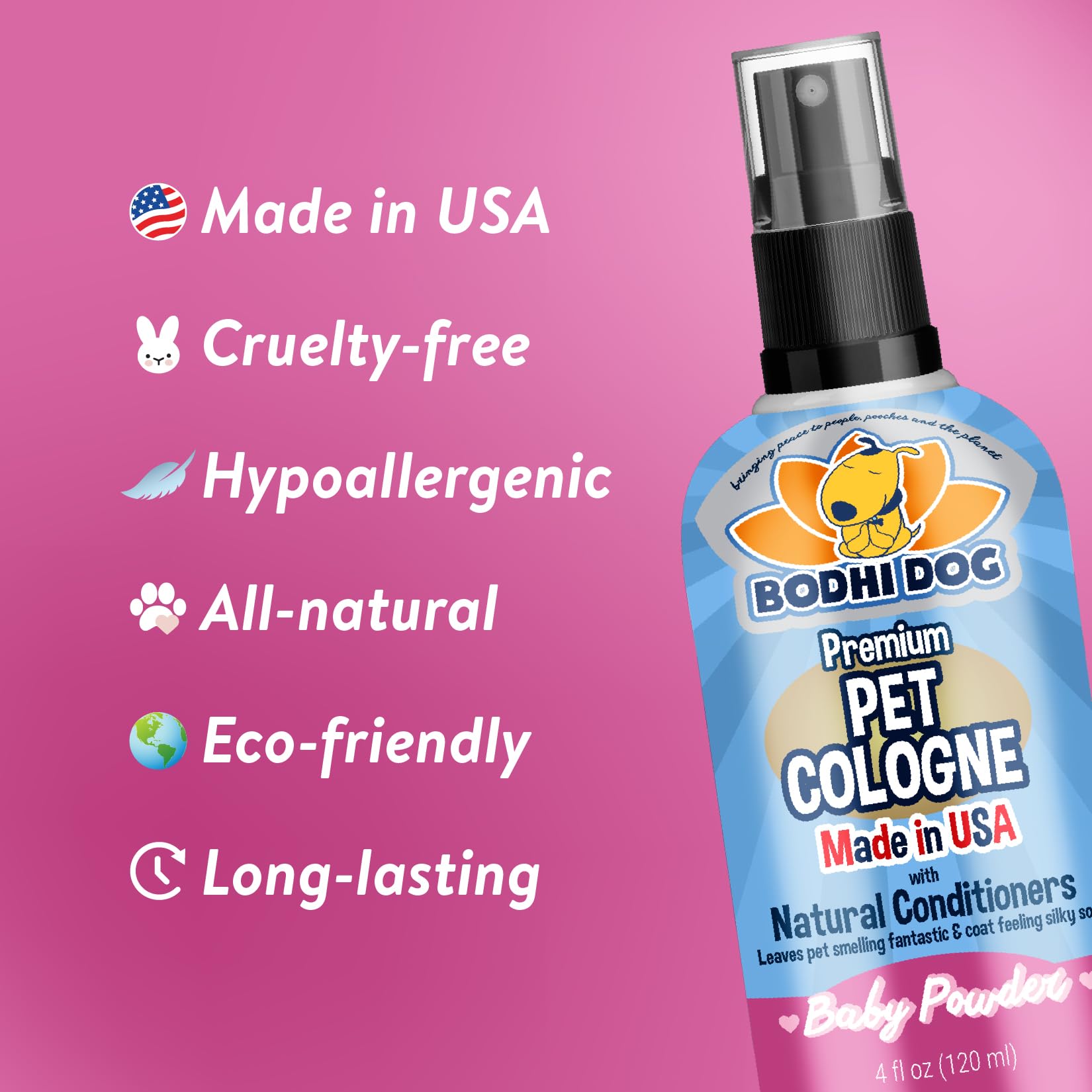 Bodhi Dog Natural Cologne Spray For Dogs & Cats - Baby Powder Scent, 4 Fl Oz