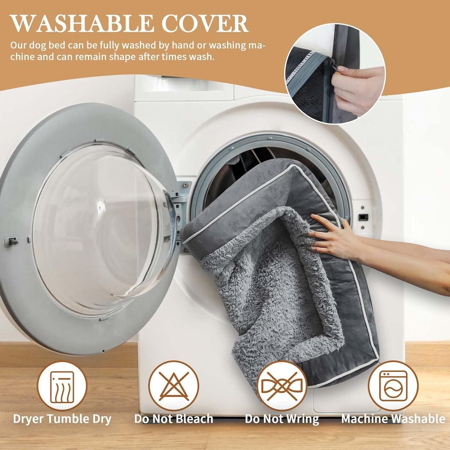 Comfort Expression Large Dog Bed - Waterproof Orthopedic Foam, 36"x27"x7.5", Grey, Removable Cover, Non-Slip Bottom