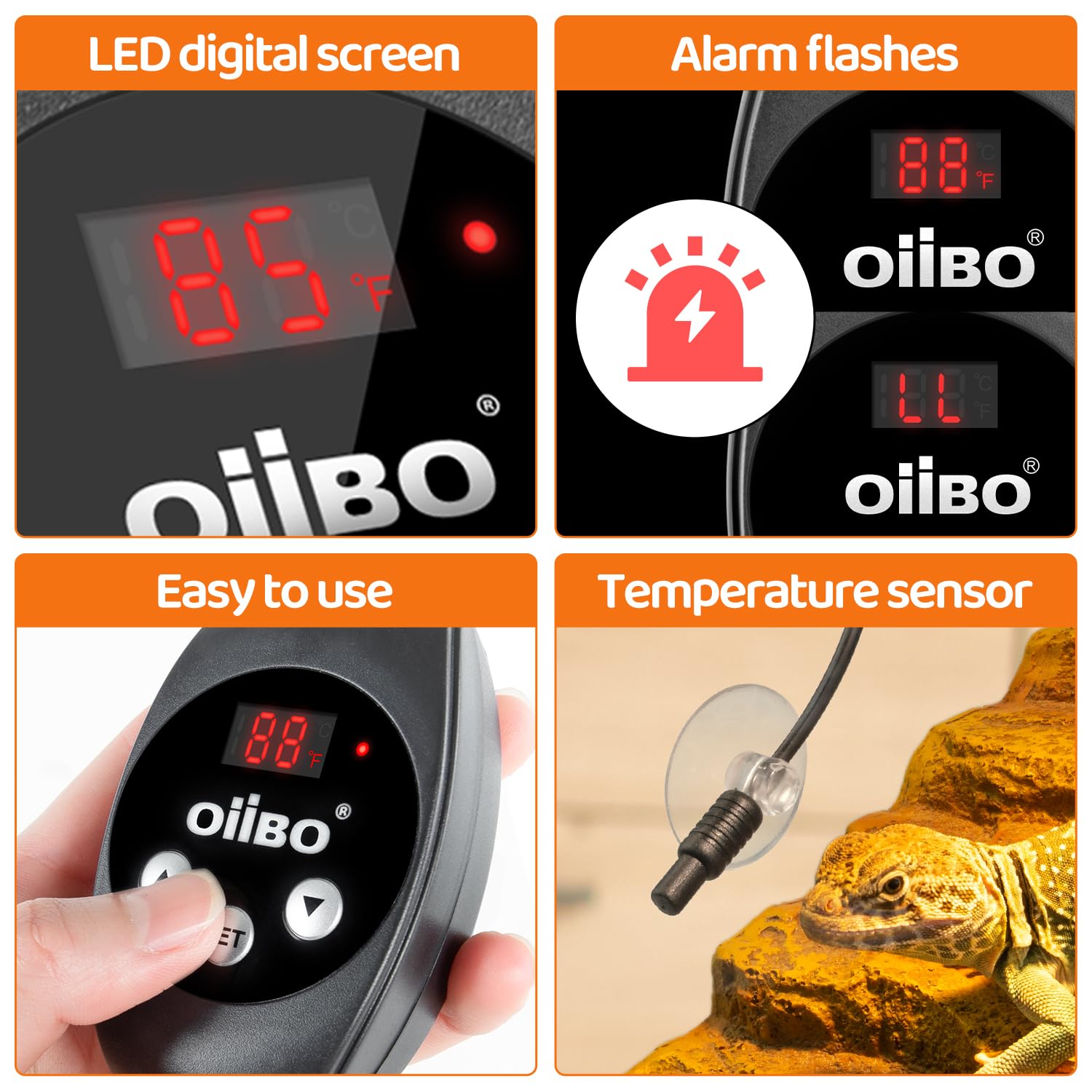 Oiibo Reptile Dimming Thermostat Heat Lamp Temperature Controller, Light Bulb Thermostat With Memory Function, Thermostat For Se