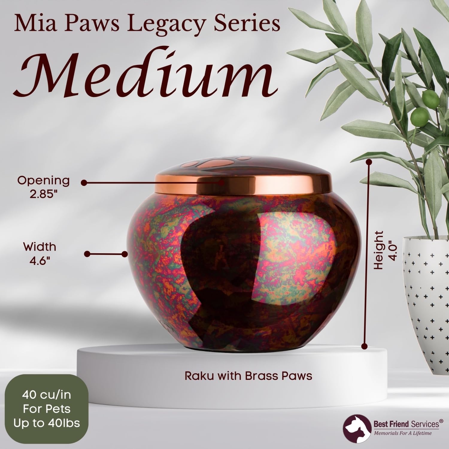 Best Friend Services Mia Series Pet Urn - Memorial Cremation Urns For Dog And Cat Ashes, Hand Carved, Up To 40Lbs (Medium, Raku,