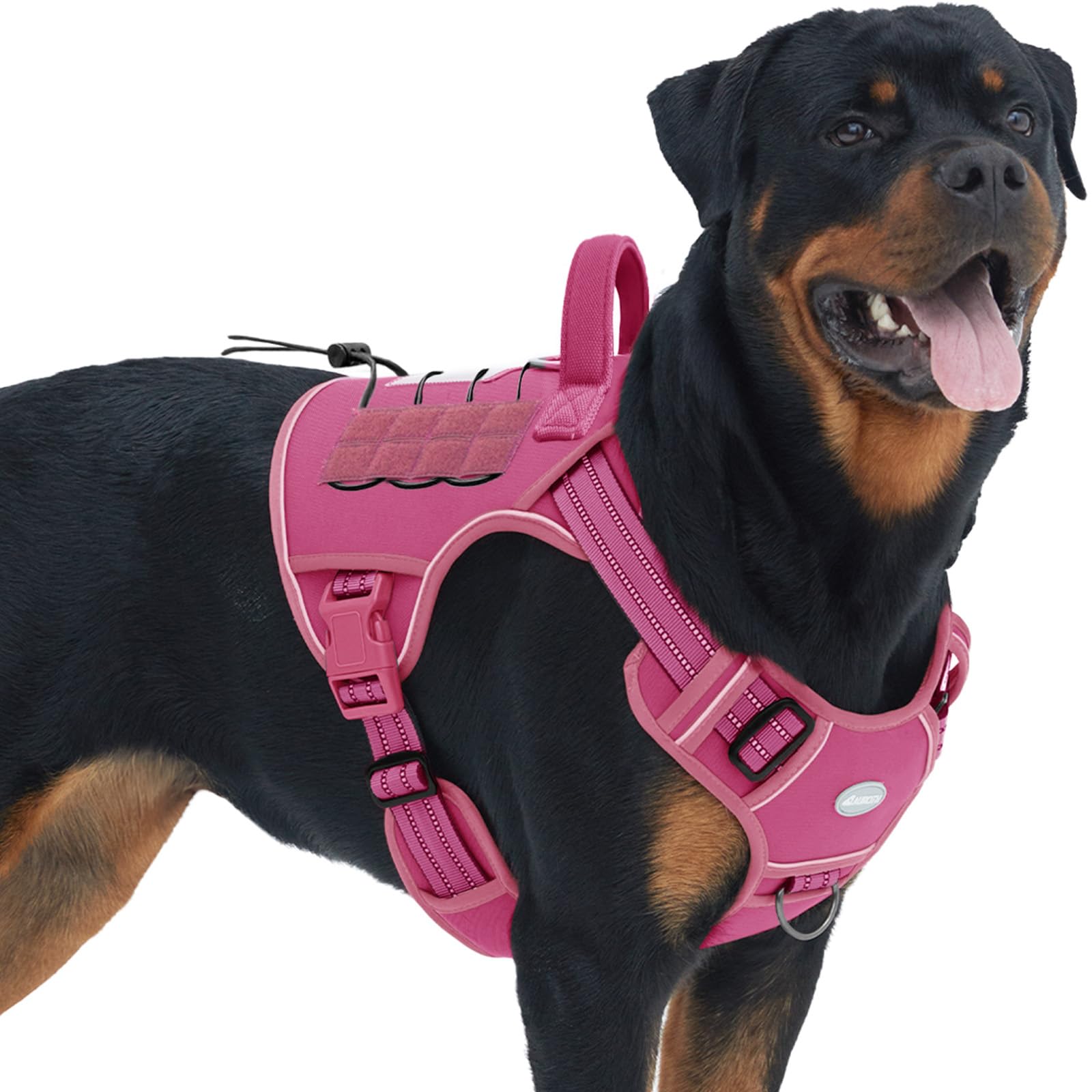 AUROTH Tactical Dog Harness for Large Dogs, No Pull, Adjustable, Reflective, Nylon, Size L, Rose Red
