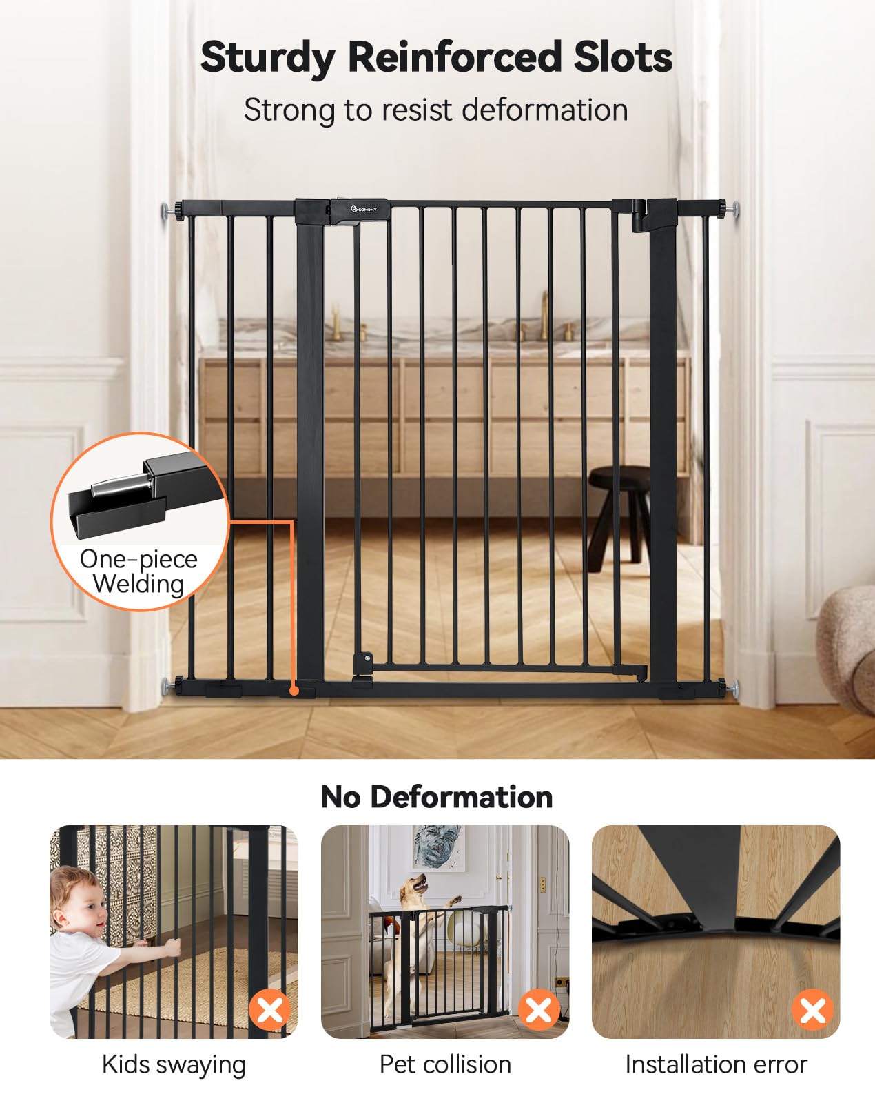 Comomy 36' Extra Tall Baby Gate For Stairs Doorways, Fits Openings 29.5' To 40.6' Wide, Auto Close Sturdy Safety Dog Gate For House, Pressure Mounted Easy Walk Through Pet Gate With Door, Black