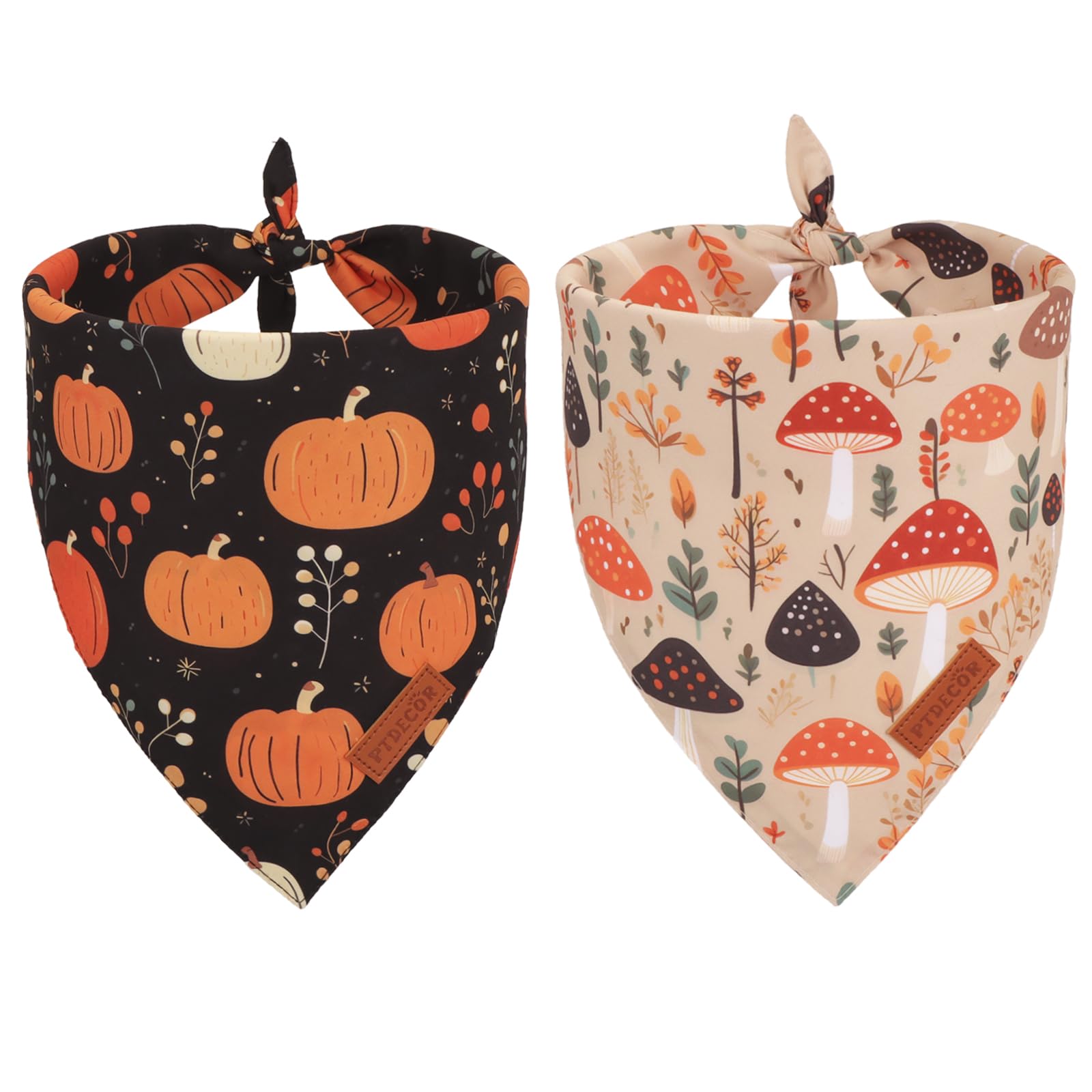 Ptdecor Fall Dog Bandana, Pumpkin Mushroom Design Scarf Reversible Holiday Dog Scarf, Triangle Thanksgiving Bandanas For Small D