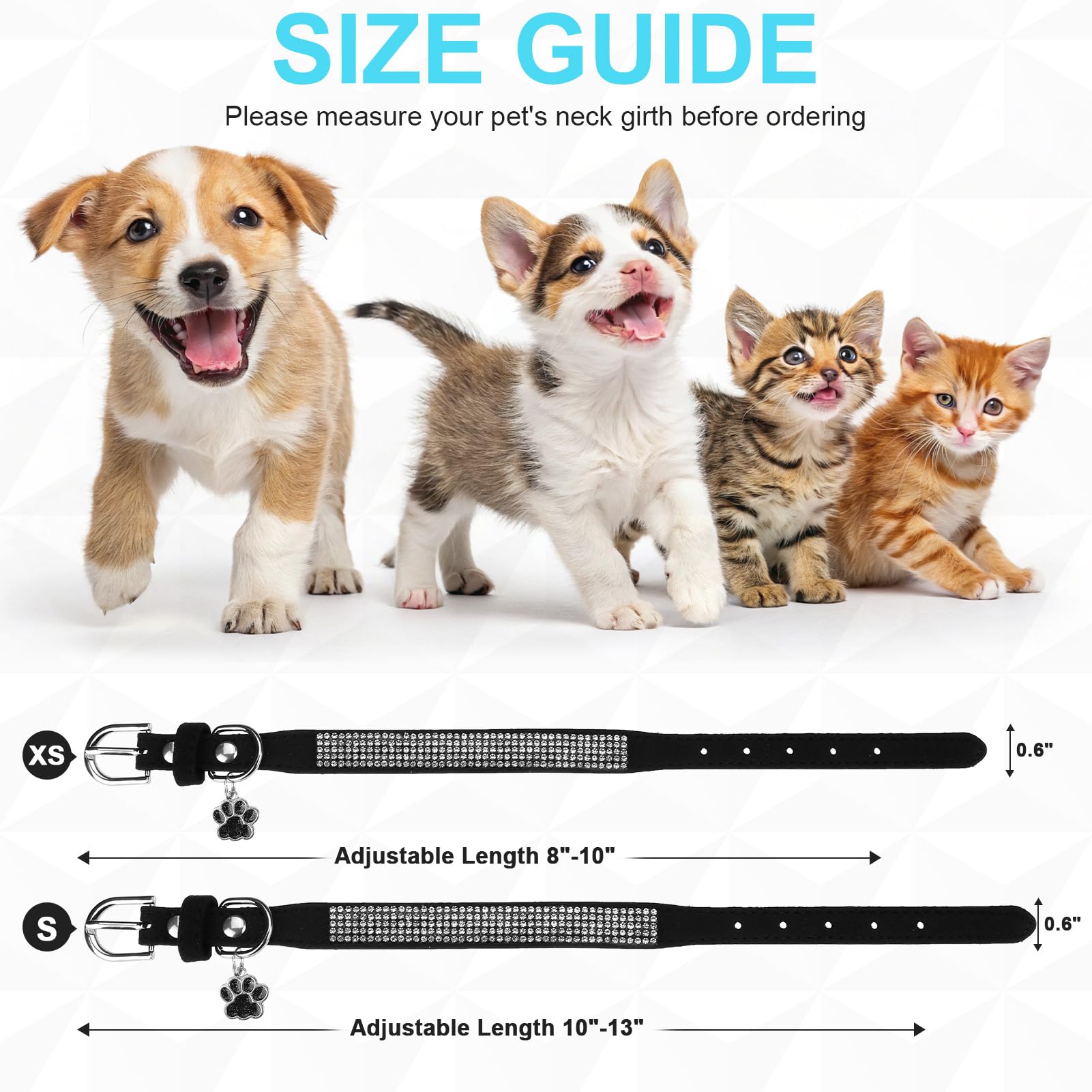 Bingpet Dog Collar For Small Dogs,Bling Rhinestone Puppy Collar Adjustable,Soft Leather Suede Dog Collars Cat Collars For Girl B