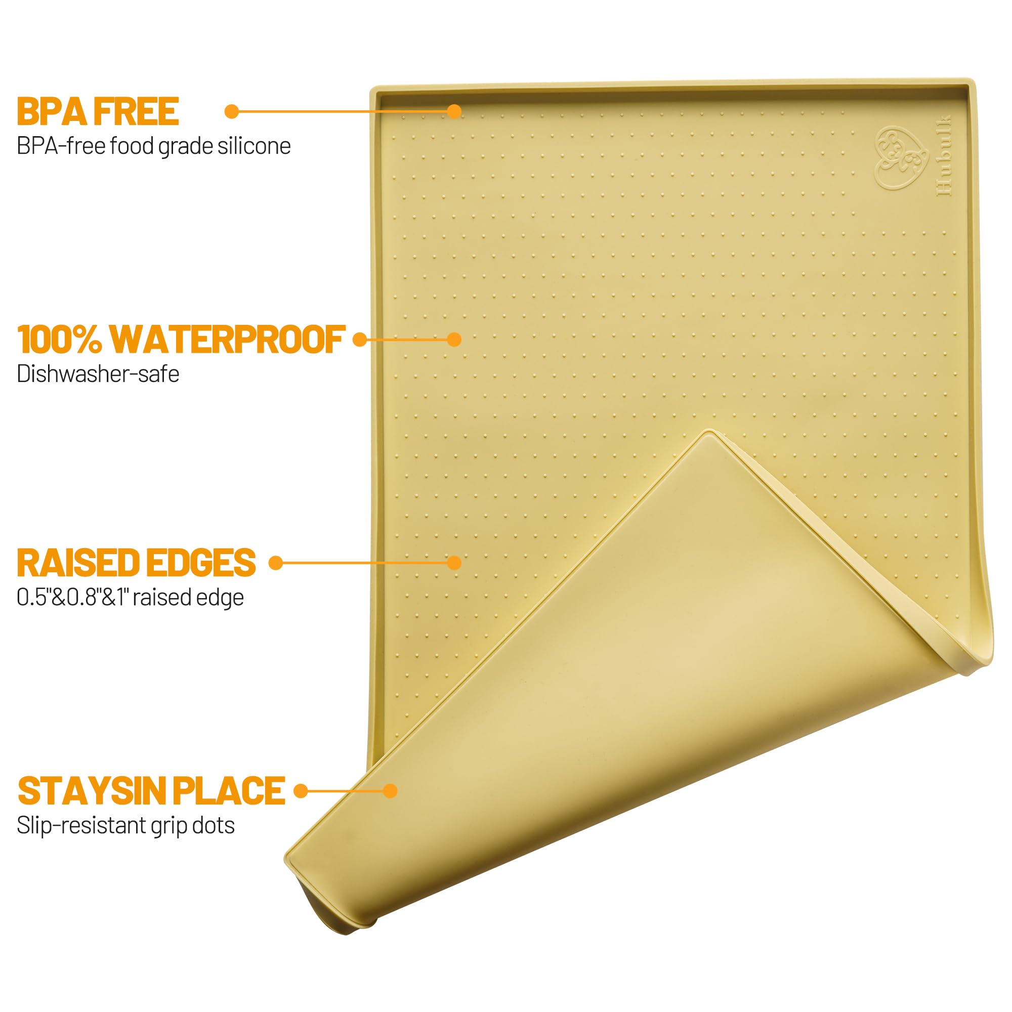 Hubulk Dog Feeding Mat,100% Waterproof Food Grade Silicone Pet Food and Water Bowl Placemat,Dishwasher, High Raised Edge to Prev