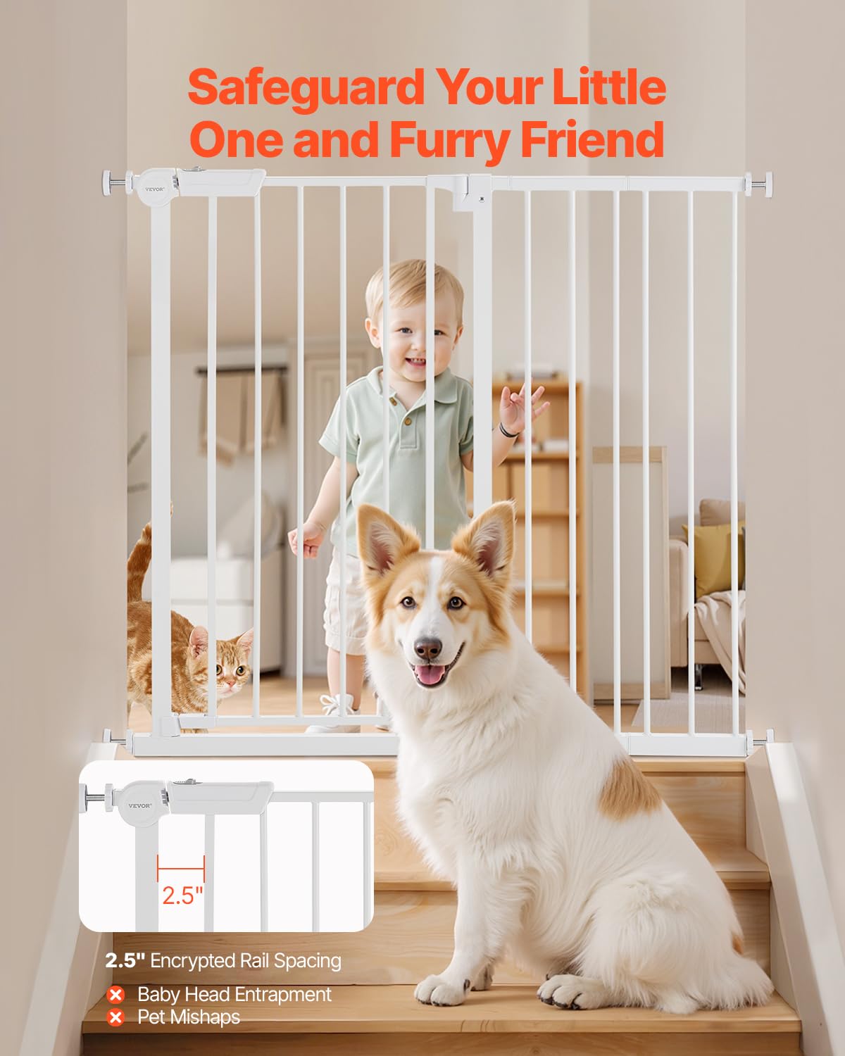 VEVOR Baby Gate, 26-40 Inches Adjustable Width, 36 Inches High Dog Gate, Easy Step Walk Thru, for Child Pet Security, Pressure M