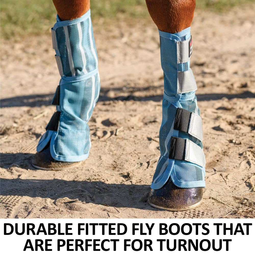Schneiders Dura-Mesh II Striped Fitted Horse Fly Boots | Set of 2 | Reflective Safety Design | 70% UV Protection | Maximum Durab