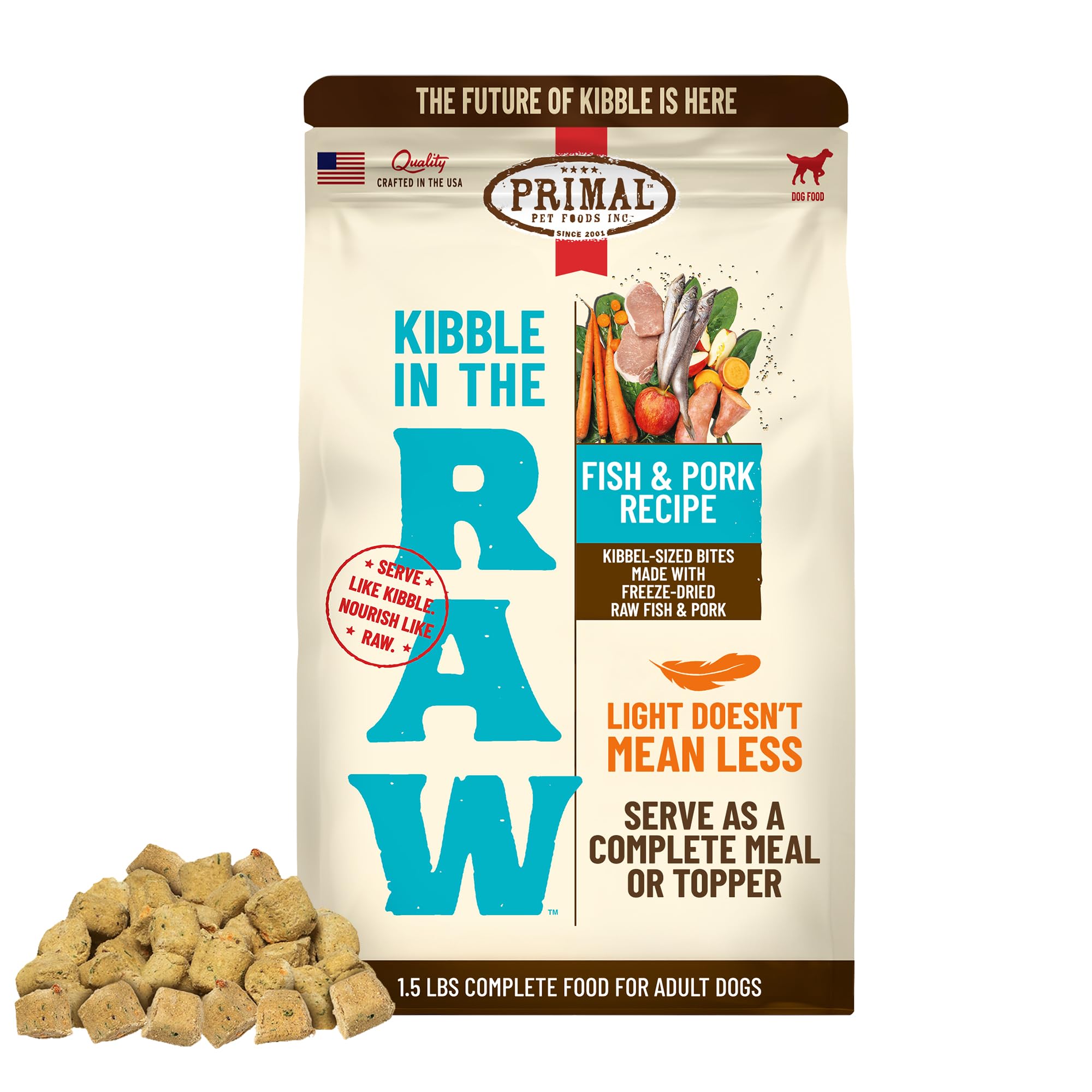 Primal Kibble in The Raw, Freeze Dried Dog Food, Fish & Pork, Scoop & Serve, Made with Raw Protein, Whole Ingredient Nutrition, 