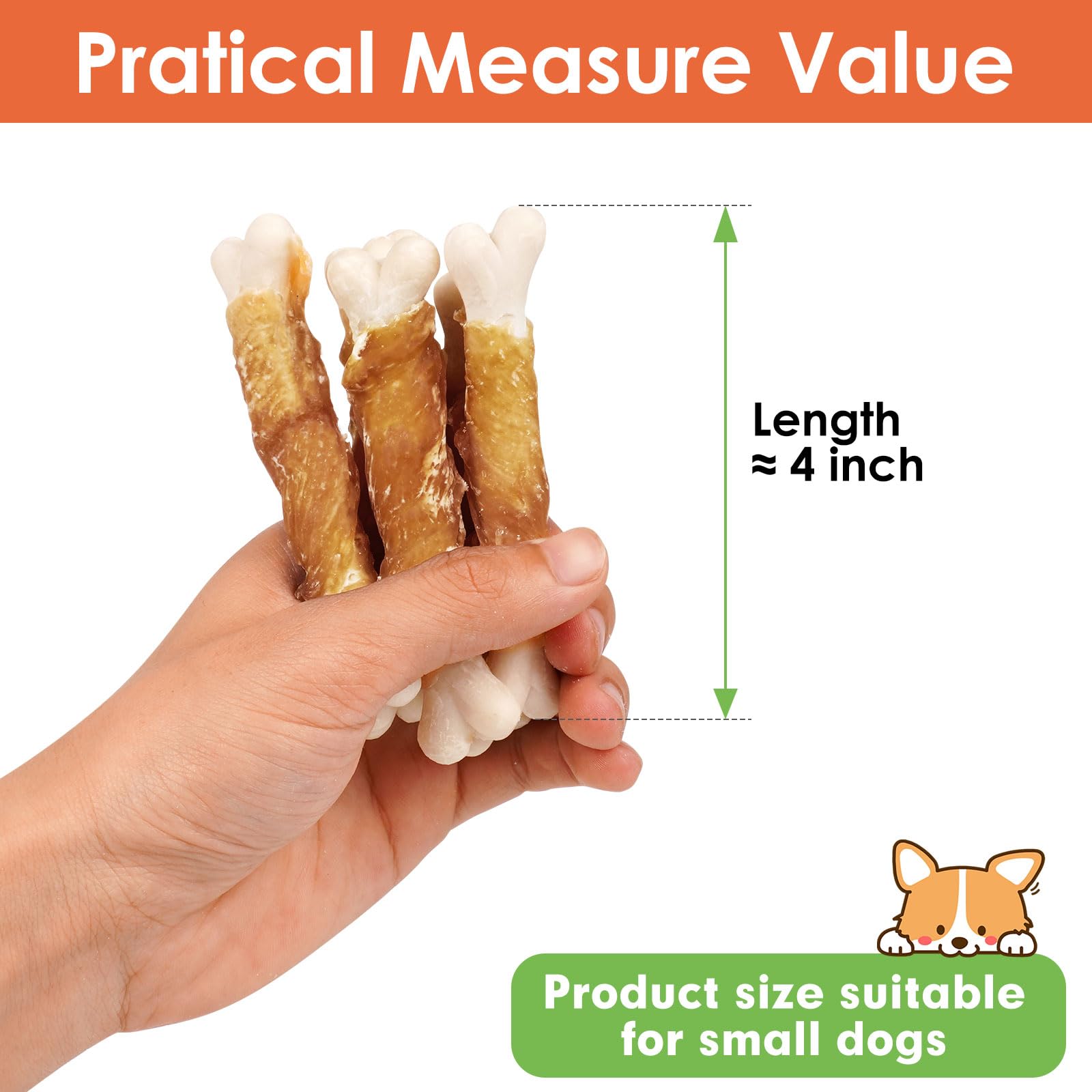 MON2SUN Dog Treats, Chicken Wrapped Calcium Bones Without Rawhide, 4 Inch Training Treats for Teeth Cleaning and Fresh Breath, C