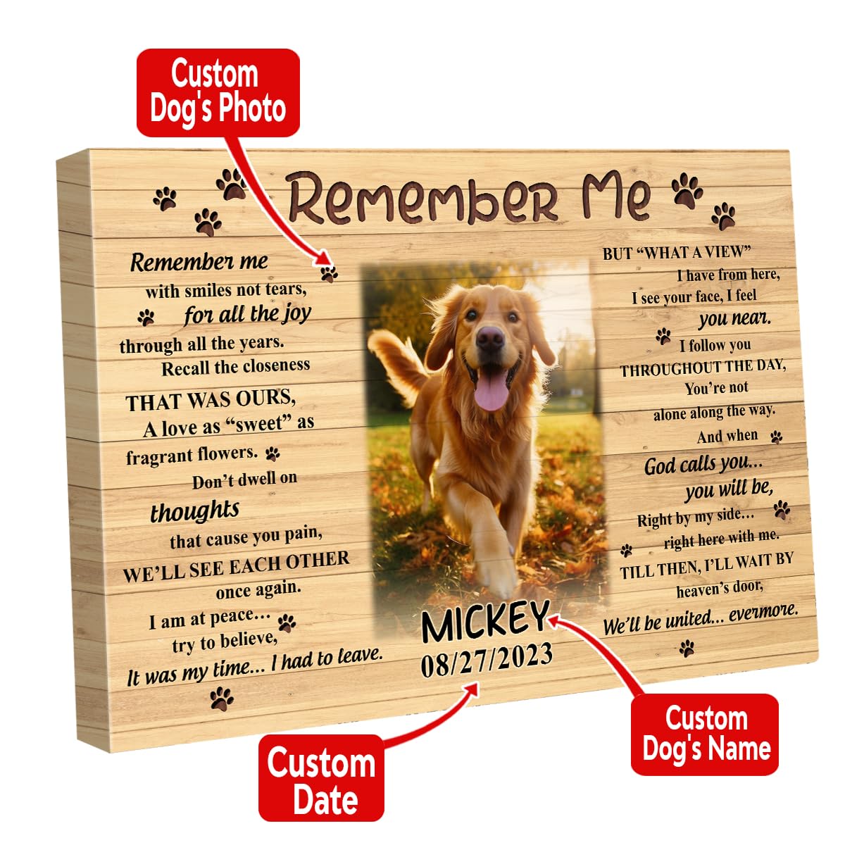 S101614 Dog Memorial Landscape Canvas Gifts, Remember Me For Dog Lovers Mom, Personalized Memorial With Picture Custom Date