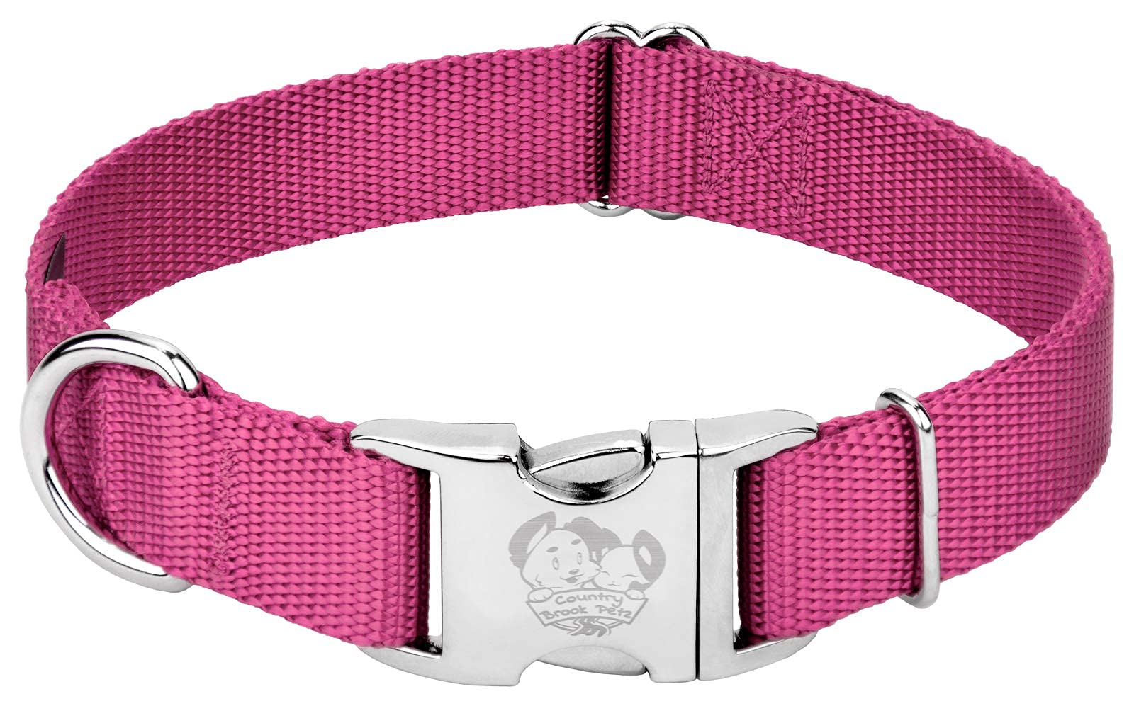 Country Brook Design - Vibrant 30+ Color Selection - Premium Nylon Dog Collar With Metal Buckle (Large, 1 Inch Wide, Rose)