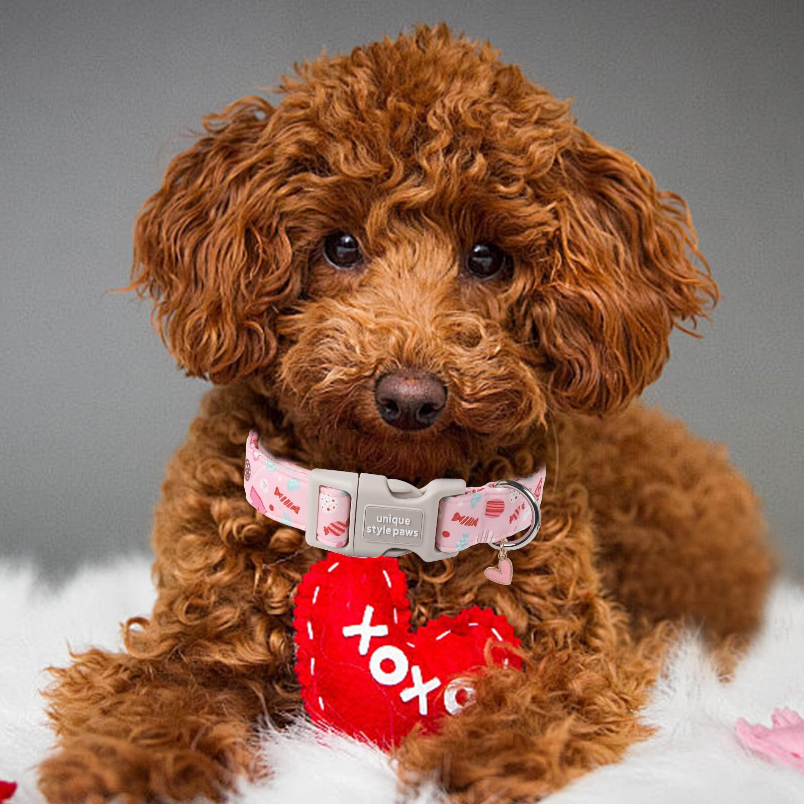 Unique Style Paws Valentine'S Dog Collar - Heart Love Cotton Collar With Plastic Buckle, Adjustable Candy Lollipop Design, Cute