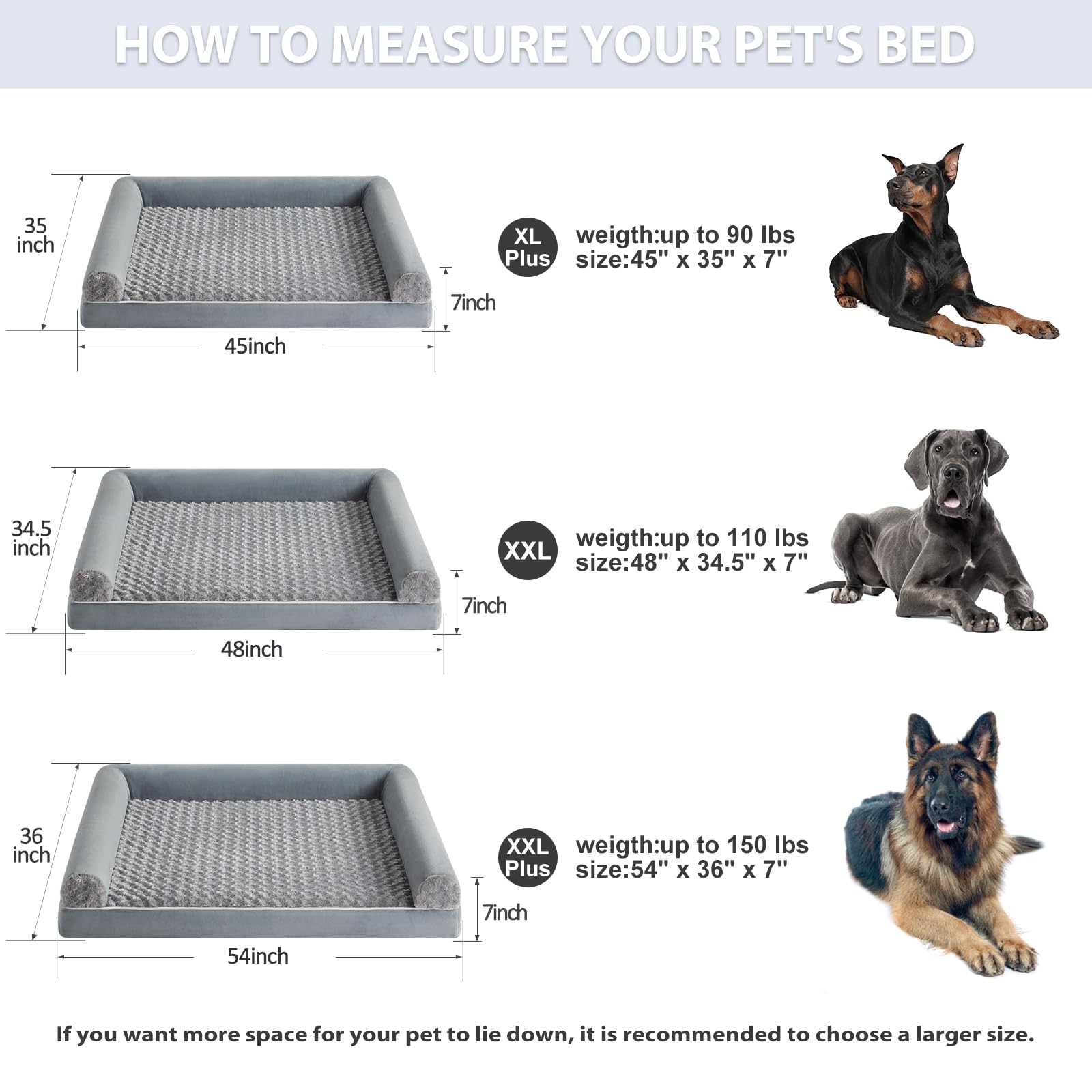 BFPETHOME XL Dog Bed, Waterproof Orthopedic Dog Beds for Extra Large Dogs, Jumber Dog Bed with Washble Cover & Non-Skid Bottom,