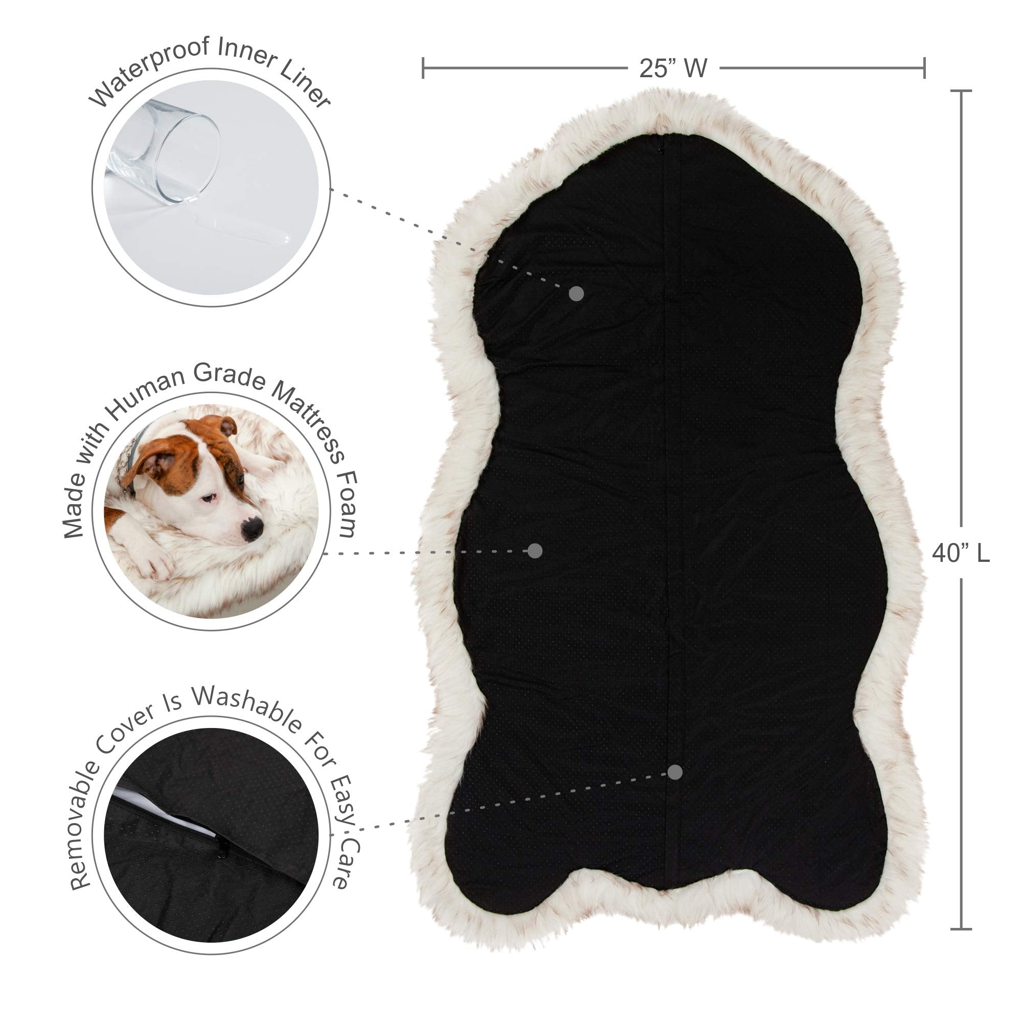 Luxury Faux Fur Orthopedic Dog Bed, Memory Foam Dog Bed For Small, Medium, Large And Xl Pets, Fluffy Pup Rug With Waterproof And Washable Soft Cover, Bone White (Medium)