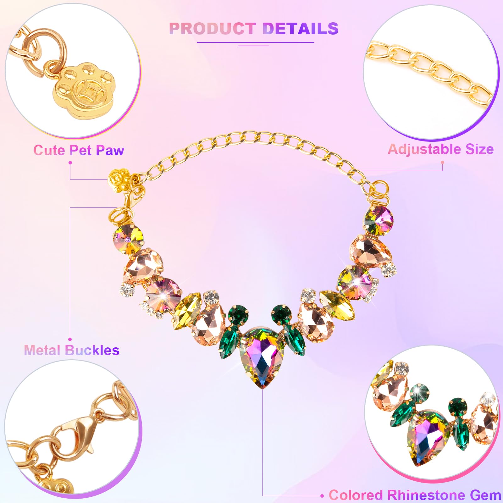 Howwfaly Dog Collar And Cat Collar Gold Chain Necklace Stainless Steel Adjustable Yellow Diamonds Collar With Cute Pet Paw For S