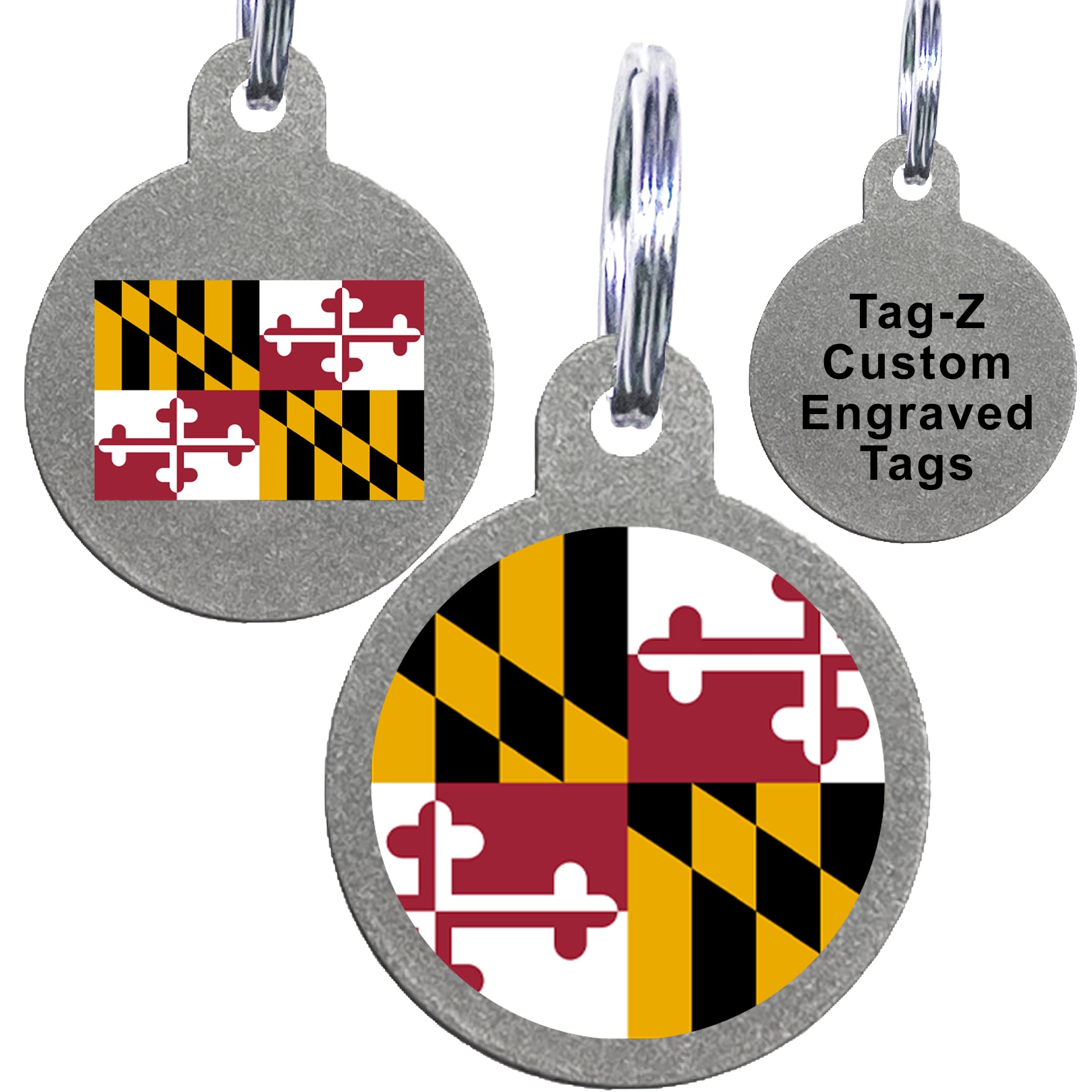 Maryland Flag Pet Id Tags, Custom Printed And Laser Engraved Circle