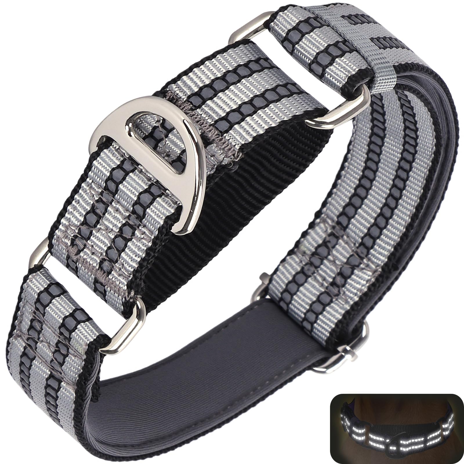 Reflective Martingale Collar For Small Dogs With No Buckle Adjustable Training, Walking, Hunting No Slip Collars, (Sliver S)