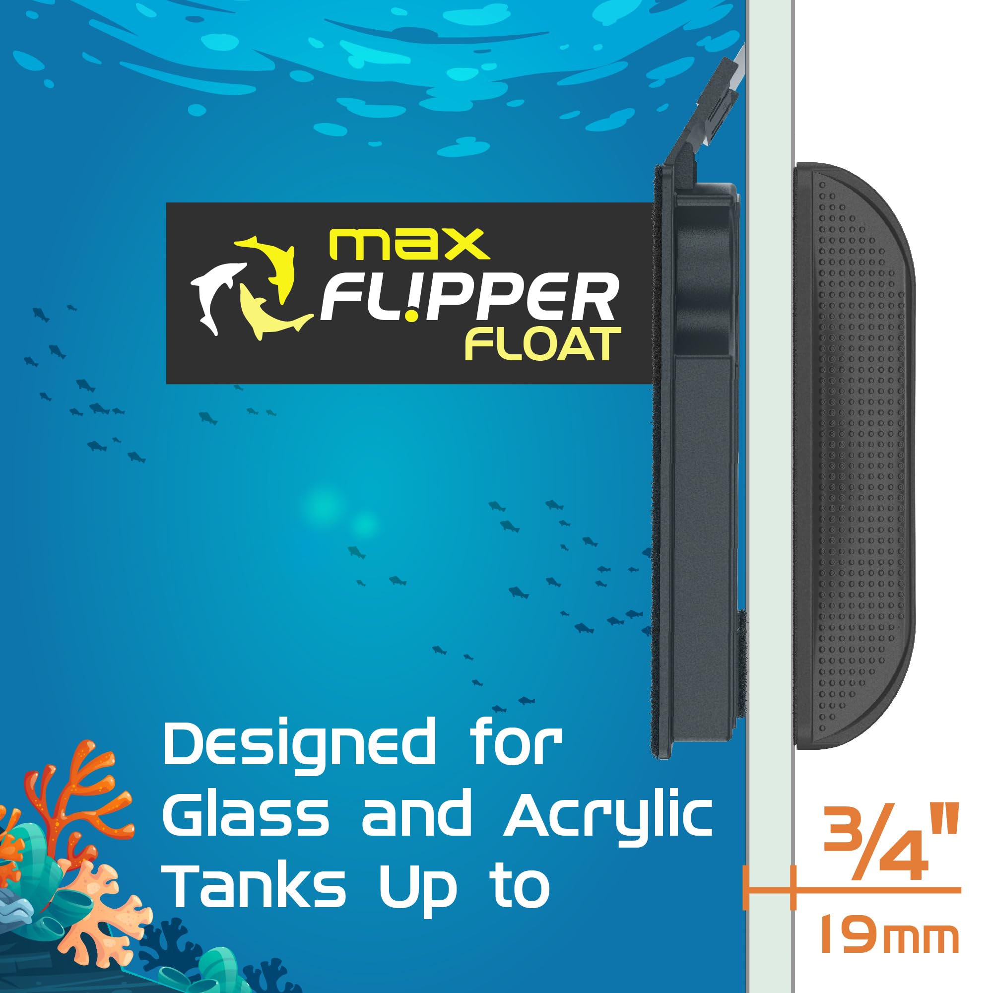 Fl!Pper Flipper Cleaner Float - 2-In-1 Floating Magnetic Aquarium Glass Cleaner - Fish Tank Cleaner - Scrubber & Scraper Aquarium Cleaning Tools - Floating Fish Tank Cleaner, Max