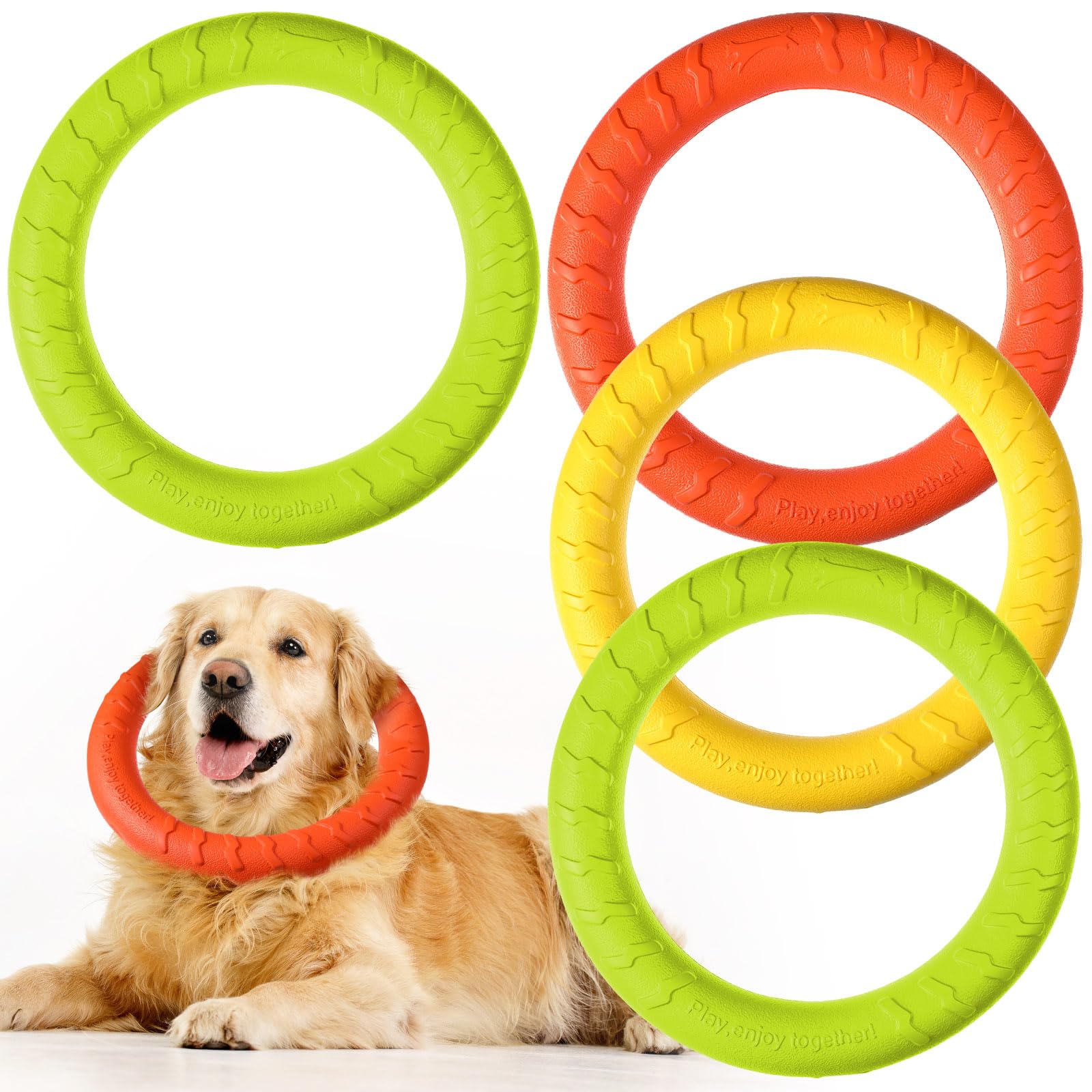 Jenaai 4 Pack Dog Toy Dog Training Ring For Outdoor Aggressive Durable Pet Chewers Fetch Toys Flying Disc Floating Puppy Ring Fo