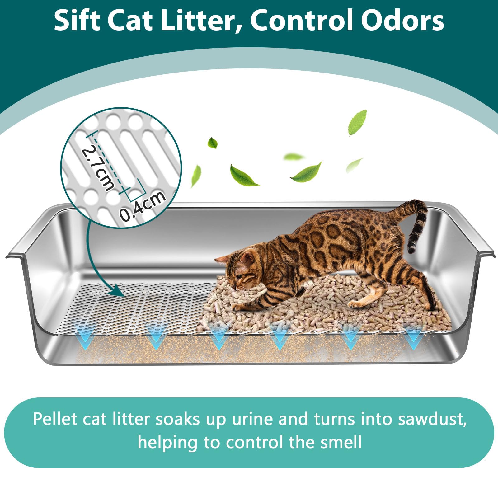 Amibud Stainless Steel Sifting Litter Box For Pine Pellets,Sifting Cat Litter Box For Wood Pellets,Extra Large Sifter Litter Pan