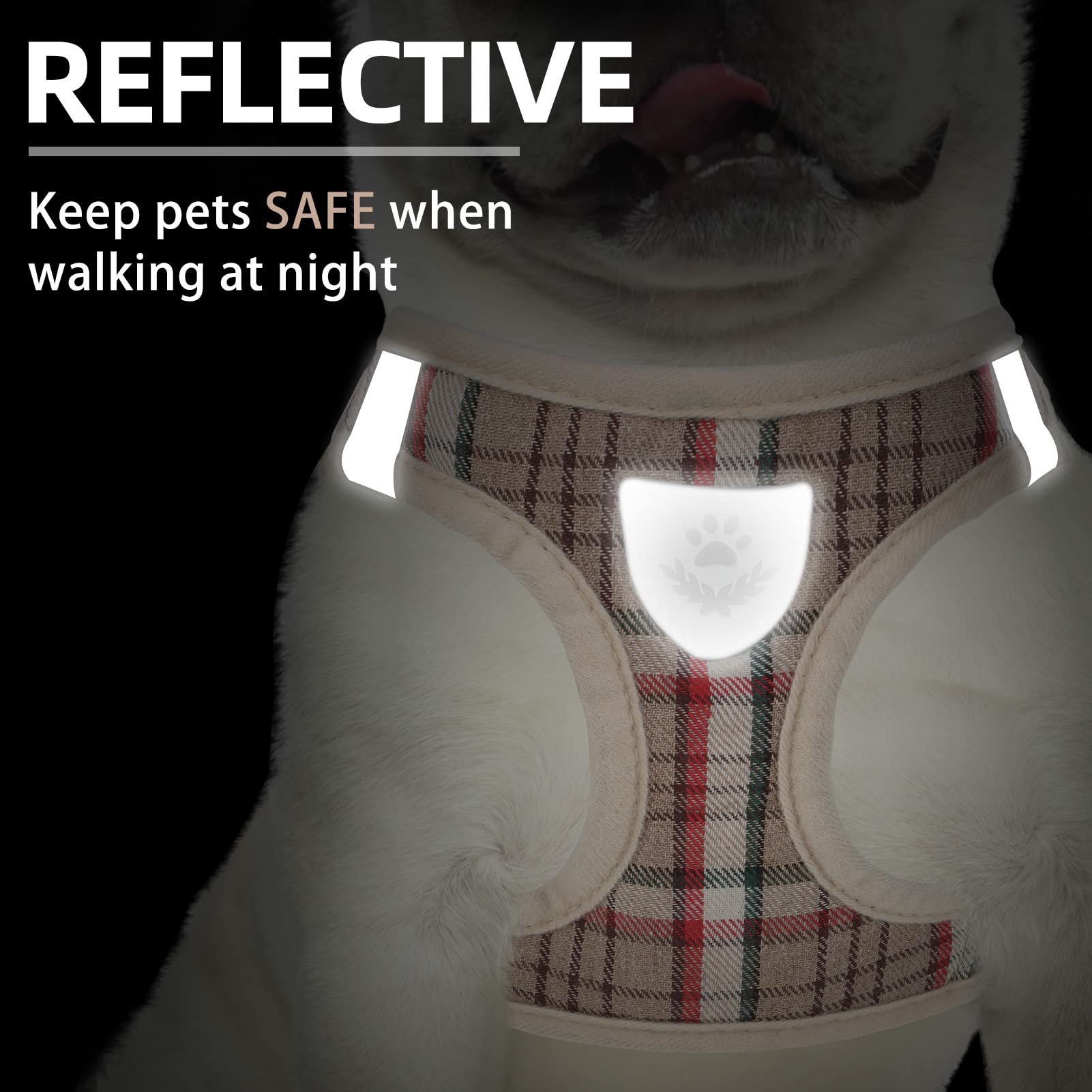 Pupteck Adjustable Dog Harness Collar And Leash Set Step In No Pull Pet Harness For Small Medium Dogs Puppy And Cats Outdoor Walking Running, Soft Mesh Padded Reflective Vest Harnesses, Khaki Xs