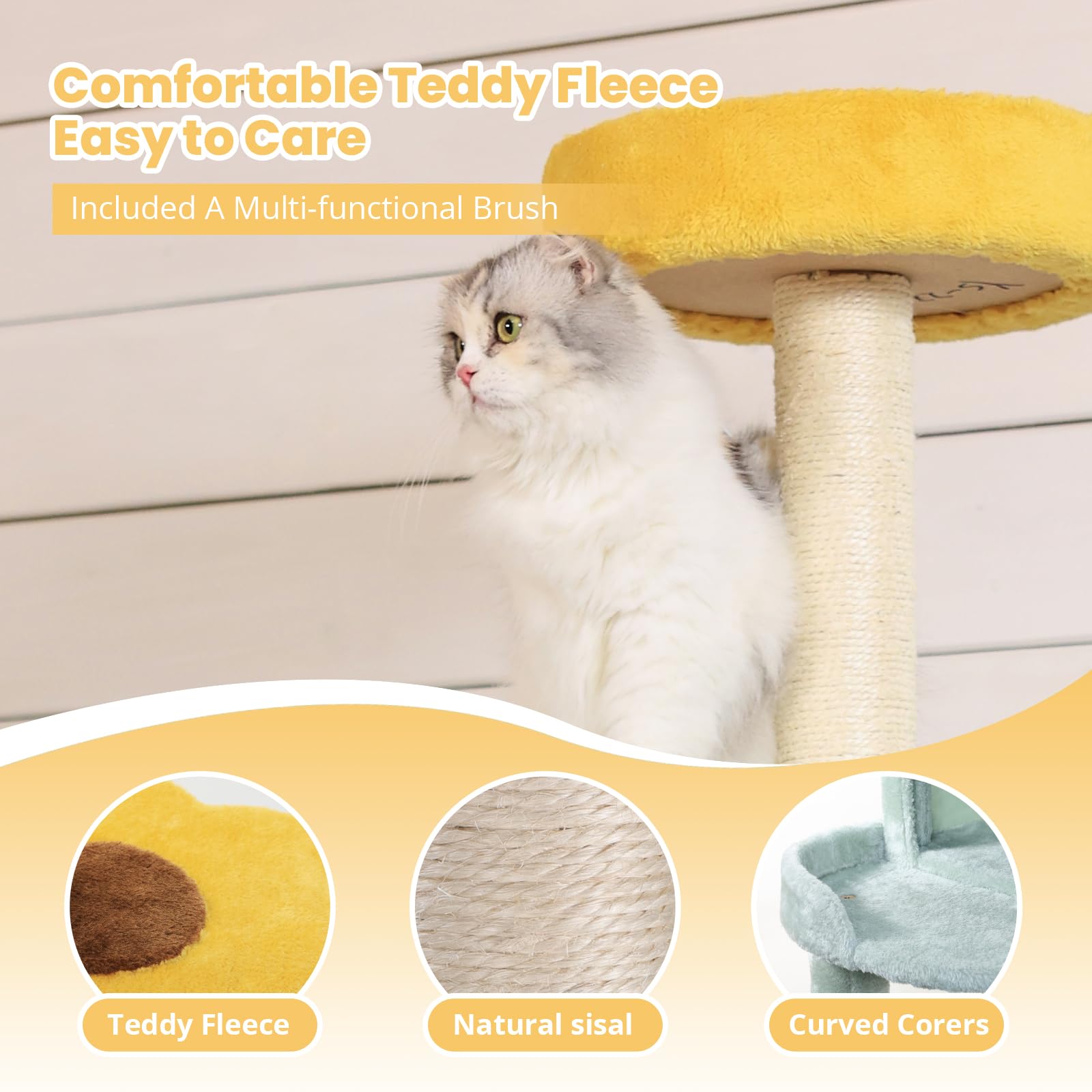 Hyabi 65.5 Inch Sunflower Cat Tree Tower Condo Furniture Apartment Plush Habitat Kitten Amusement Platform With Scratch Posts Toy Ball Pet House Play(Large 65.5' H)