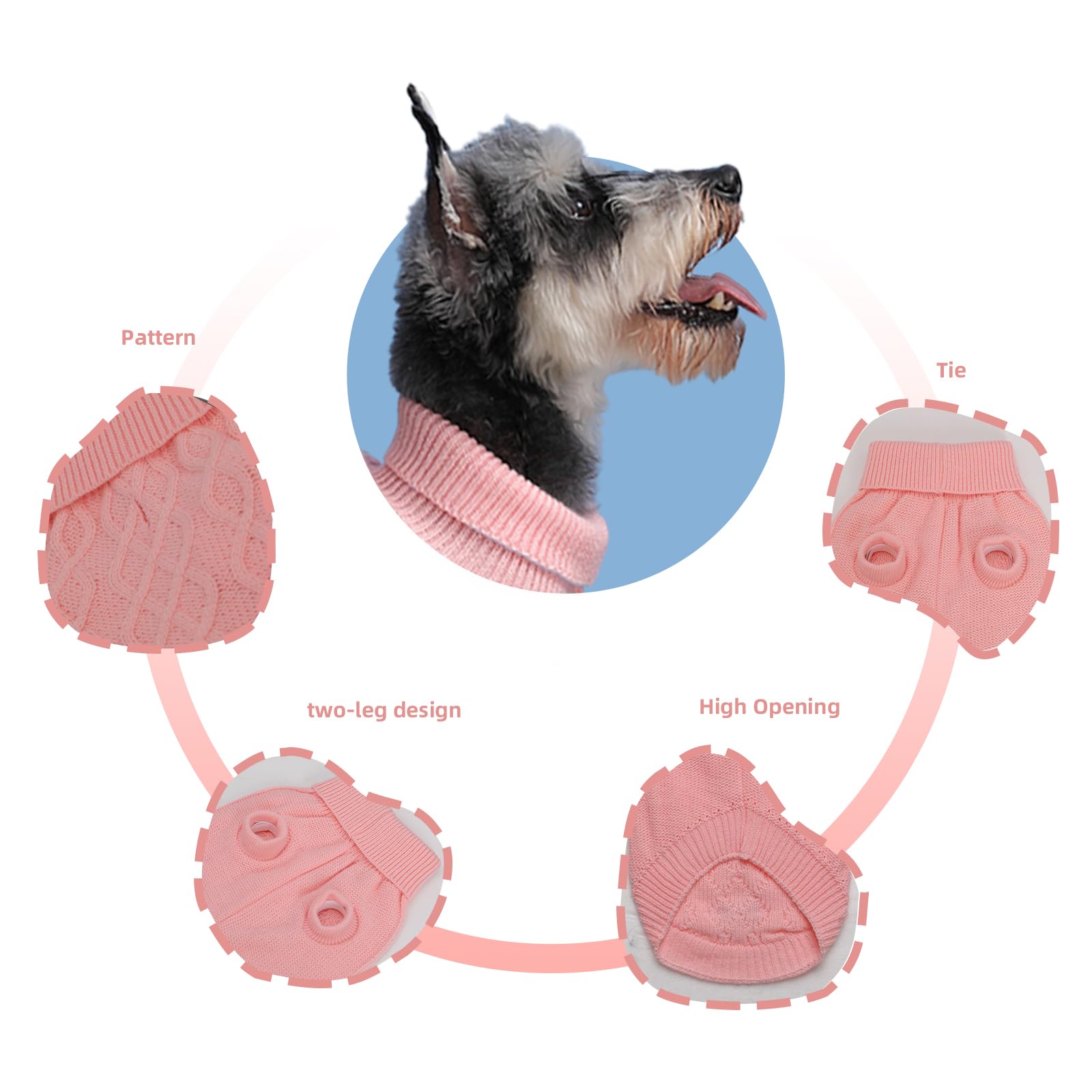 MengMengDa,Dog Pullover Sweater, Cable Knitwear, Classic Turtleneck Warm and Soft Clothes for Chihuahua, Bulldog, Dachshund, Pug