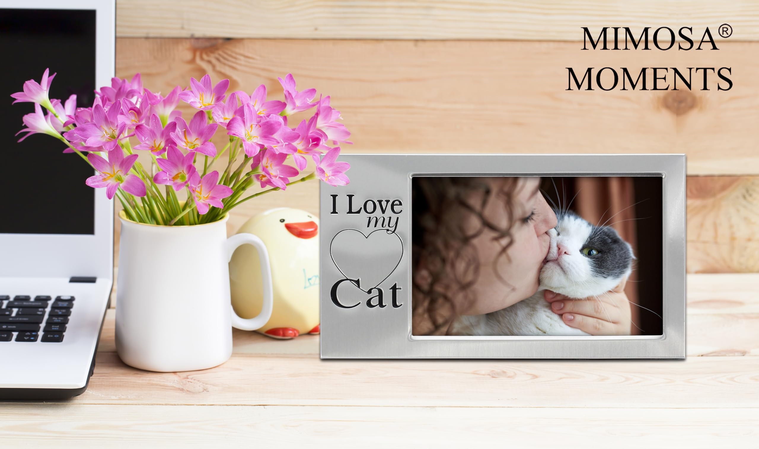 Mimosa Moments Brushed Silver Metal 6X4 Pet Picture Frame Saying I Love My Cat(Brushed Silver-Cat, 4X6 Horizontal)