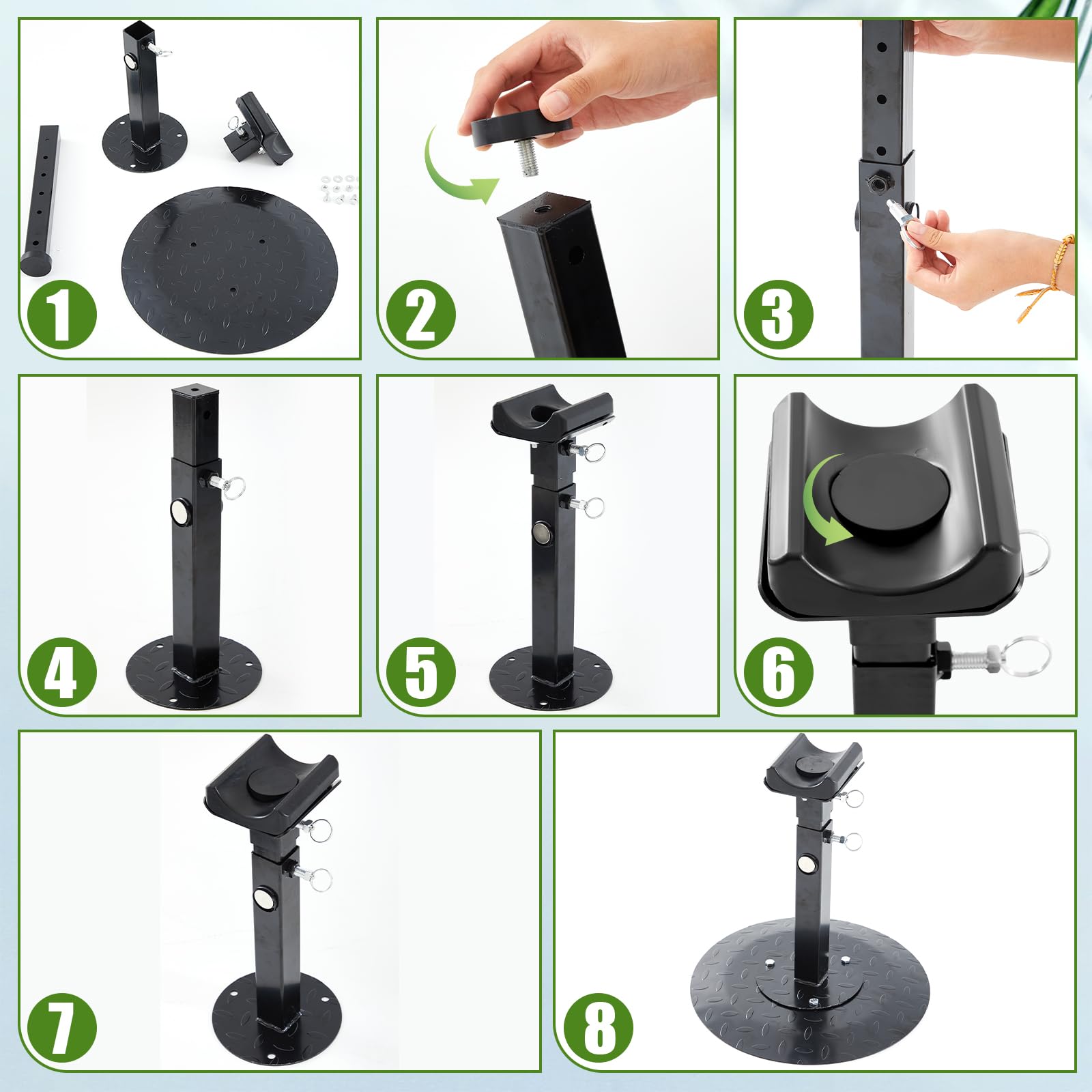 Zonon Adjustable Farrier Stand for Horses, Metal Round Base, Black, Model JAX-240702-A, Hoof Trimming Tool