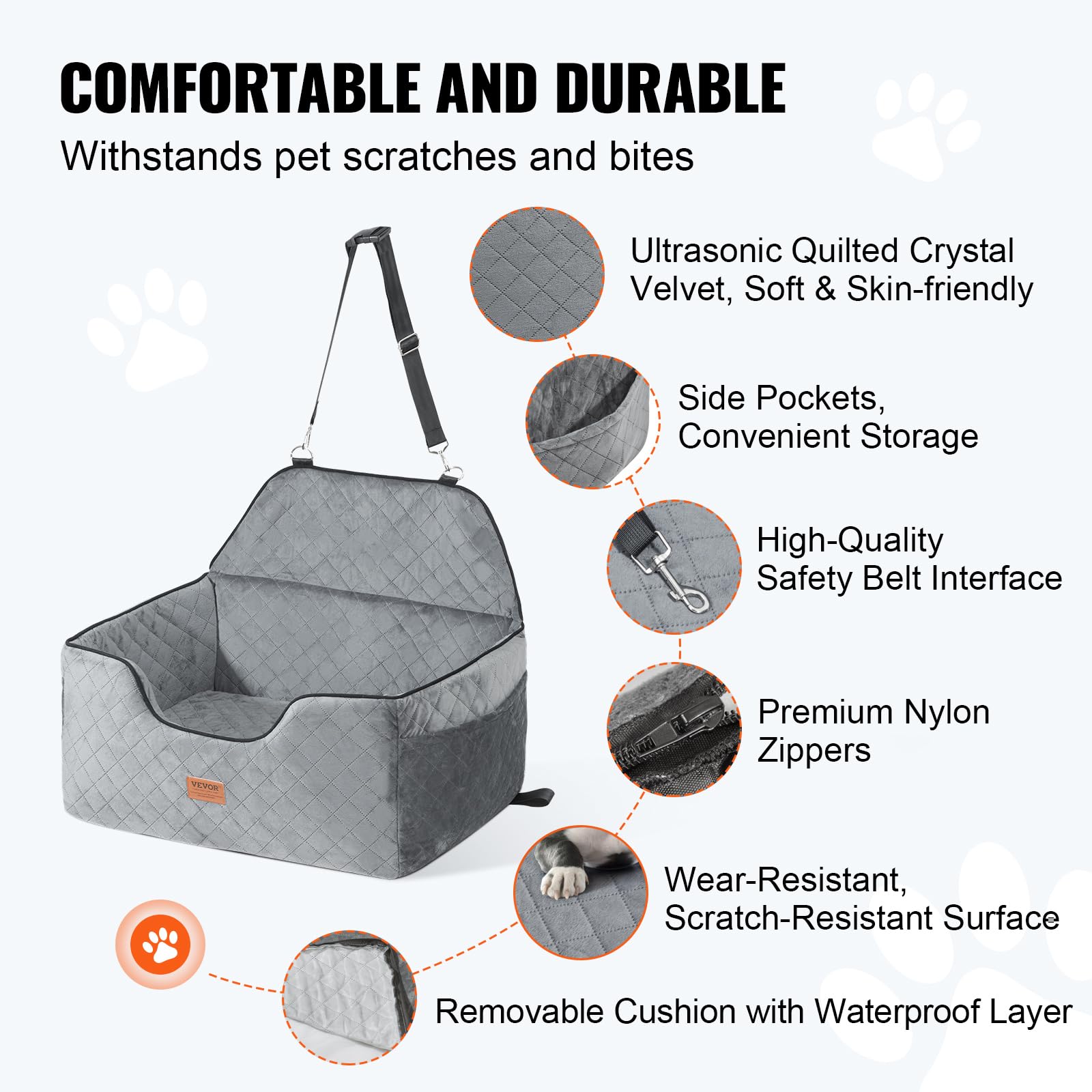 Vevor Dog Booster Car Seat Pet Car Seat For Medium Large Dog Up To 55 Lbs Gray