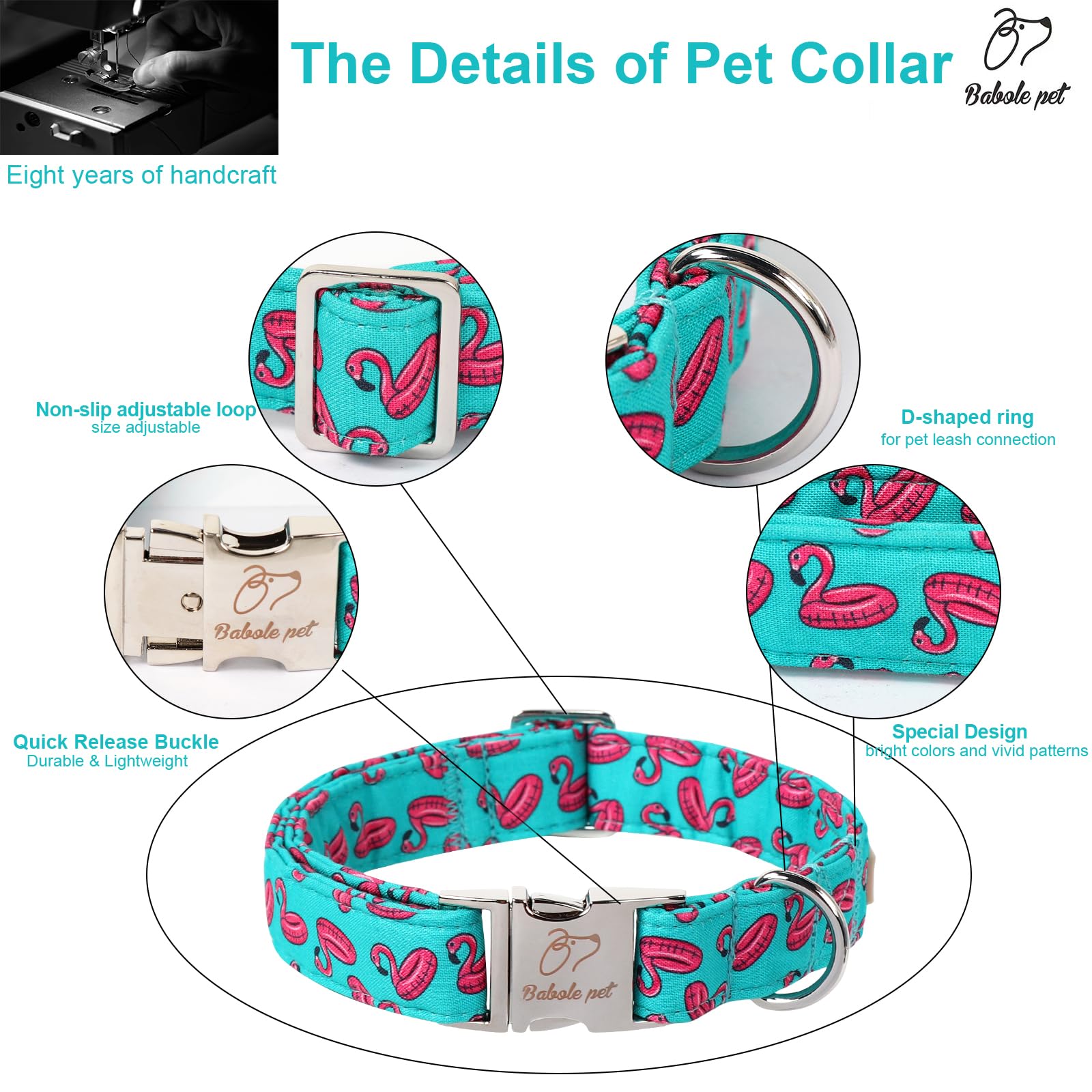 Babole Pet Summer Dog Collar, Cool Flamingo Float Pet Collar With Metal Buckel, Durable Adjustable Designer Dog Collars For Smal