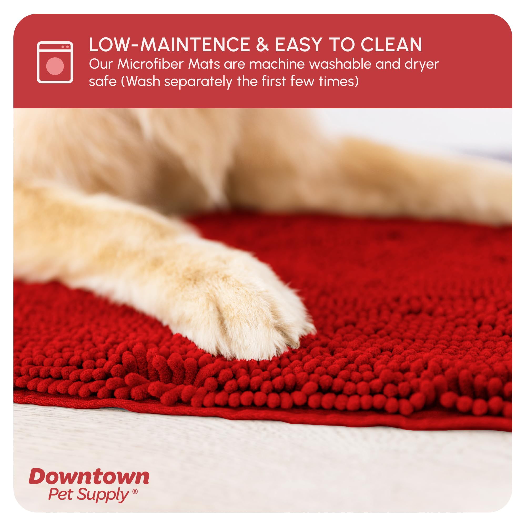My Doggy Place Microfiber Dog Mat for Muddy Paws, 60 x 36 Red - Non-Slip, Absorbent and Quick-Drying Dog Paw Cleaning Mat, Washe