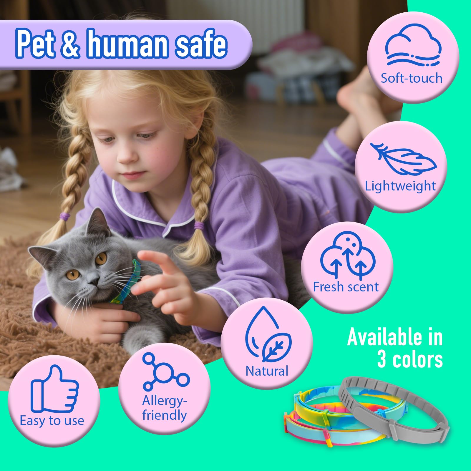 Flea and Tick Collar for Cats - Natural Essential Oil Formula, 60 Days Protection, Waterproof & Adjustable Flea Collar for Small
