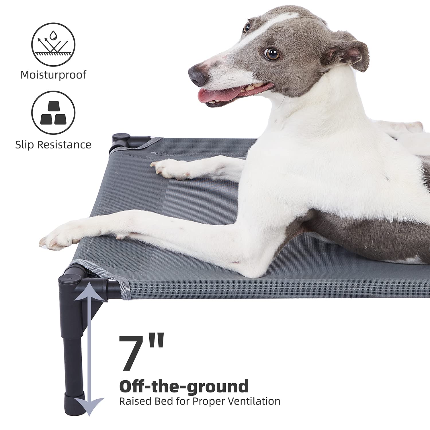 Pettycare Elevated Outdoor Dog Bed - Dog Cots For Medium Pet, Heavy Duty Raised Cot Waterproof, Cooling Pets Bed With Washable Durable Teslin Mesh And Non Slip Feet, 32 Inches, Grey