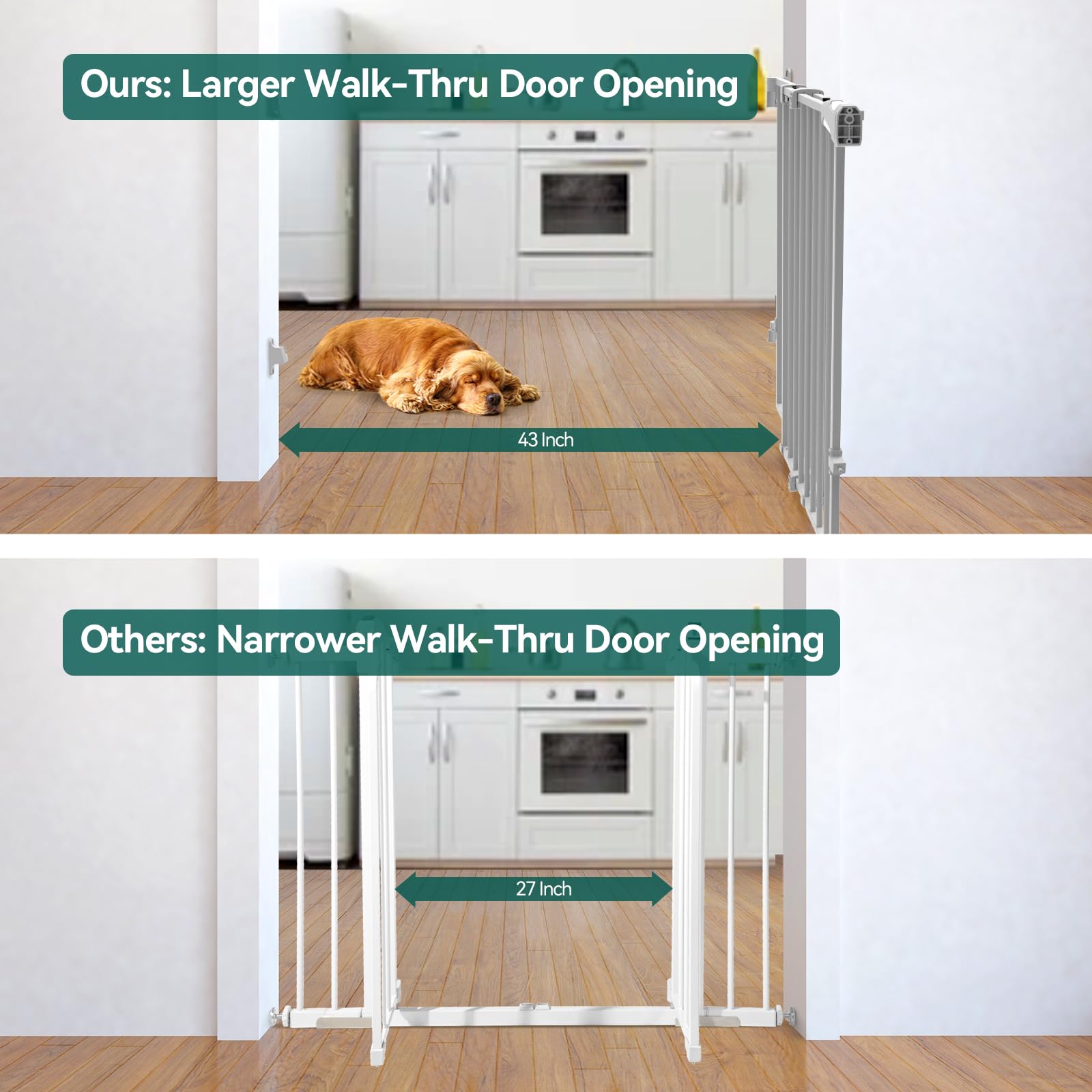 BABELIO 2-in-1 Baby Gate, 26-43" W, 28" H, Gray Alloy Steel, Hardware Mount, Large Walk Thru Door for Babies, Elders,