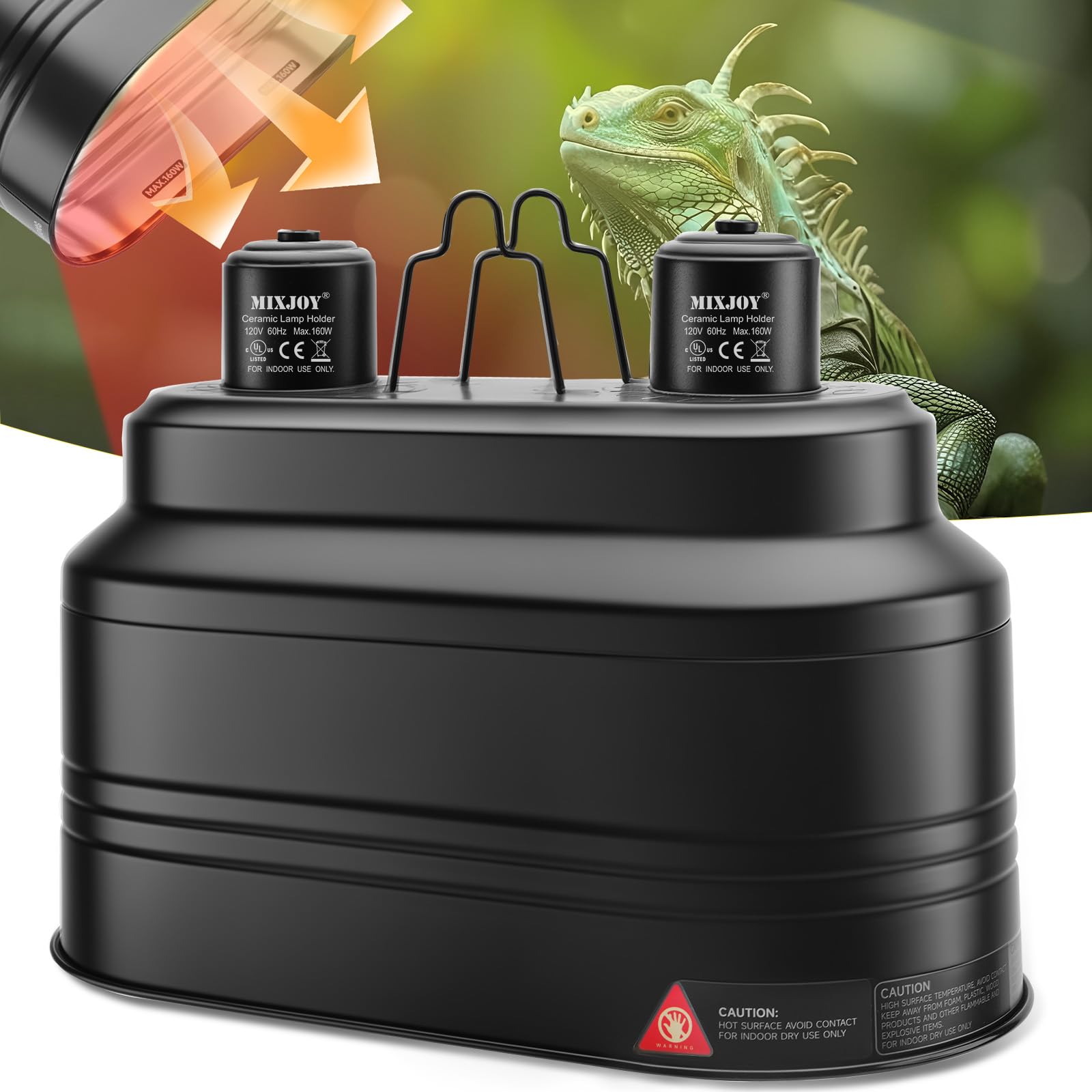 Mixjoy Dual Reptile Light Fixture, Max 160W Each Reptile Heat Lamp Fixture With Separate Switches, Fits Reptile Light/Heat Lamp/