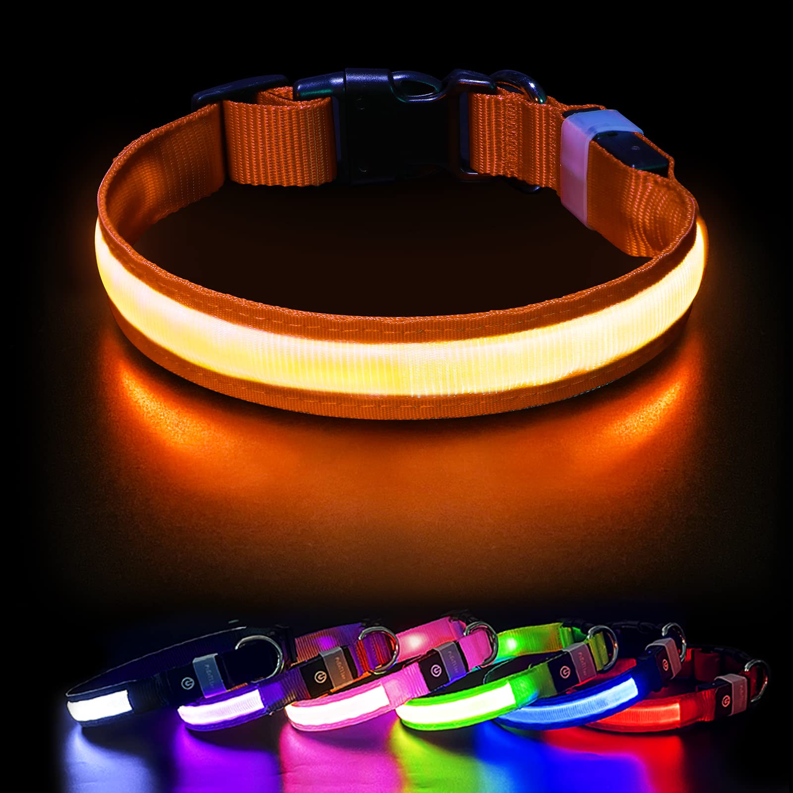 Pceotllar Light Up Dog Collar For Night Walking - Led Dog Collar Light Rechargeable Color Changing, Glow In The Dark Dog Collars Waterproof Glowing Dog Collars For Large Small Medium Dogs
