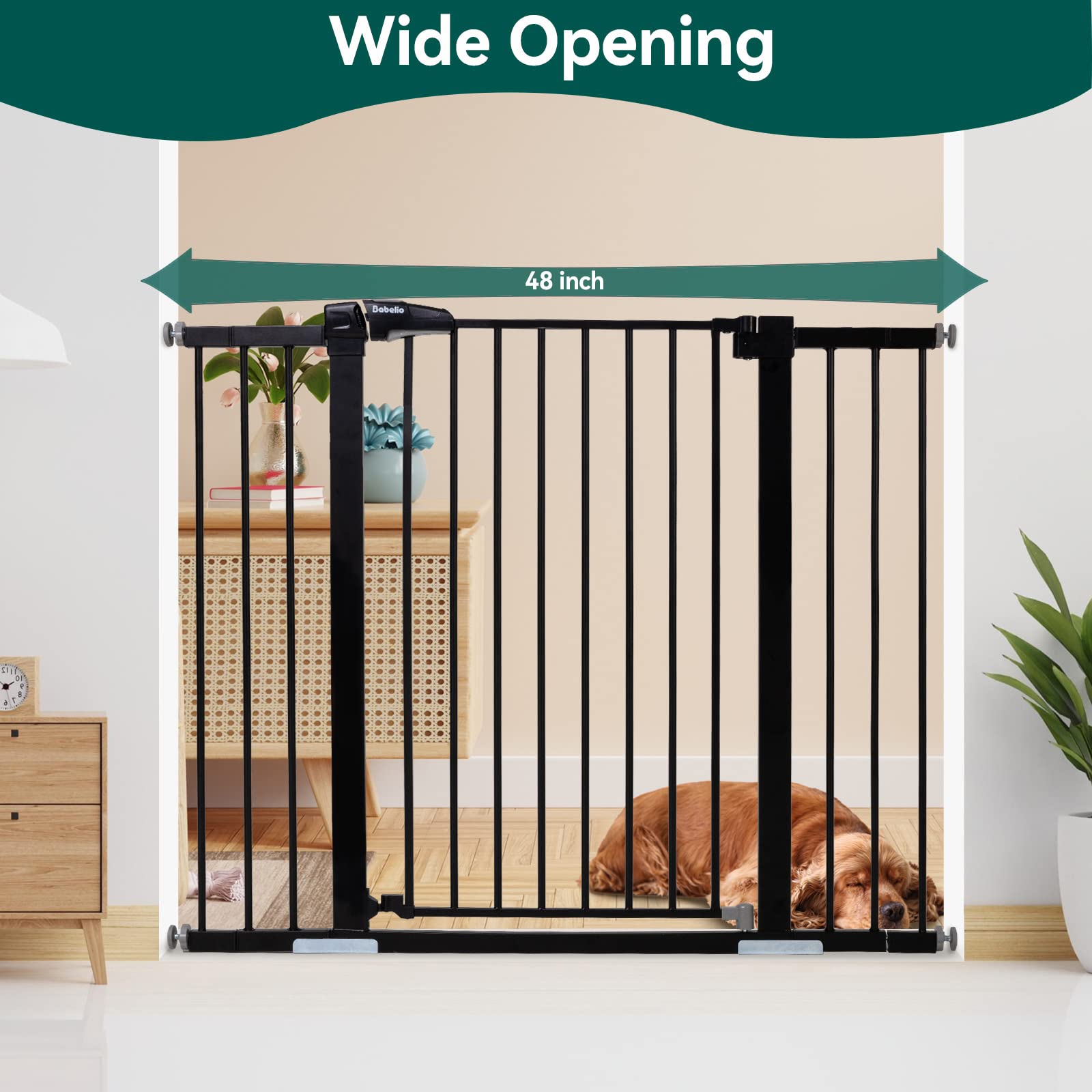 Babelio 36' Tall Baby Gate, 29-48' Auto-Close And Pressure Mounted Baby Gate For Stairs, Doorways, Hallway, Easy Walk Thru Pet Gate, Metal Child Gate With 2*Y Spindle Rods, Black