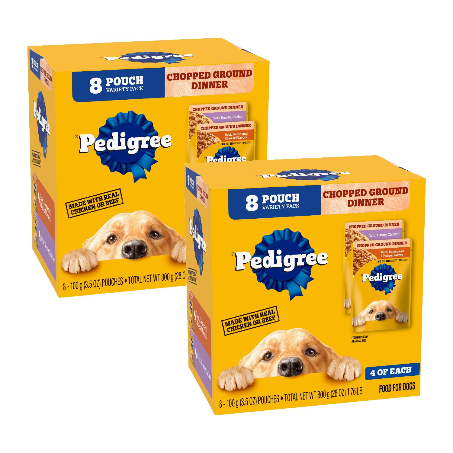 PEDIGREE CHOPPED GROUND DINNER Adult Soft Wet Dog Food 8-Count Variety Pack, 3.5 oz Pouches (Pack of 2)
