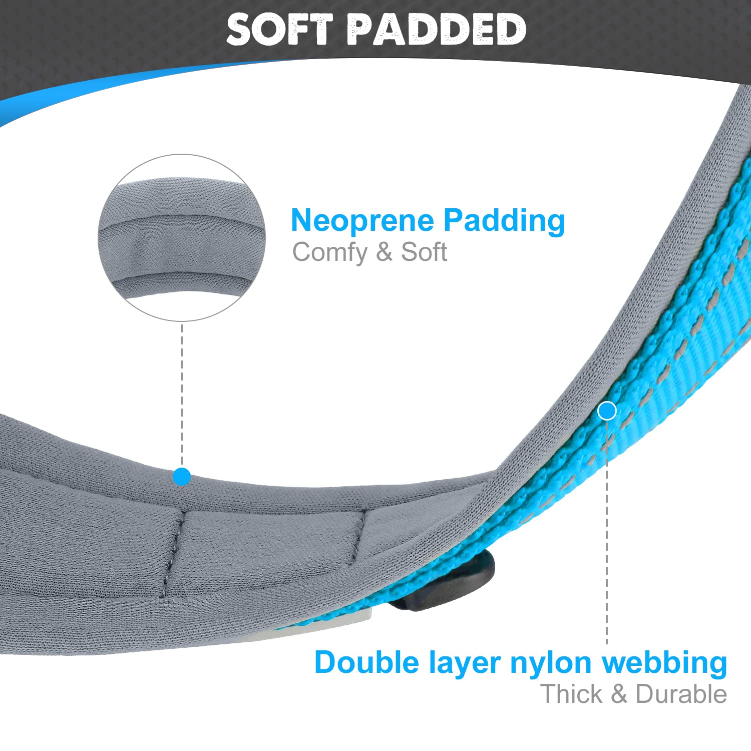 Joytale Dog Collar For Medium Dogs, Neoprene Padded And Adjustable, Reflective Wide Heavy Duty Pet Collars With Durable Metal Be