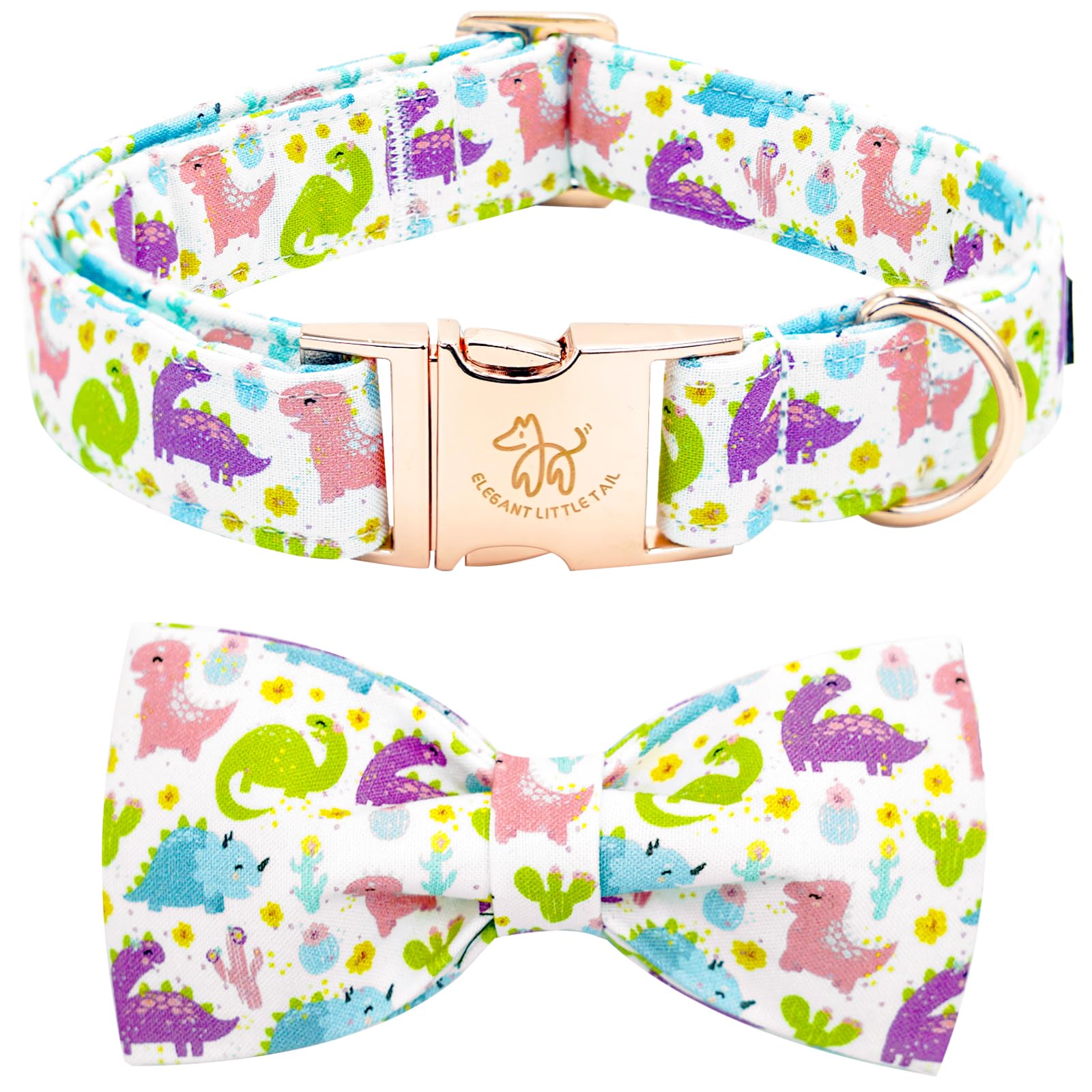 Elegant Little Tail Dog Collar- Cute Dinosaur Dog Collar With Bow For Small Puppy, Male Adjustable Cotton Summer Pet Bow Holiday