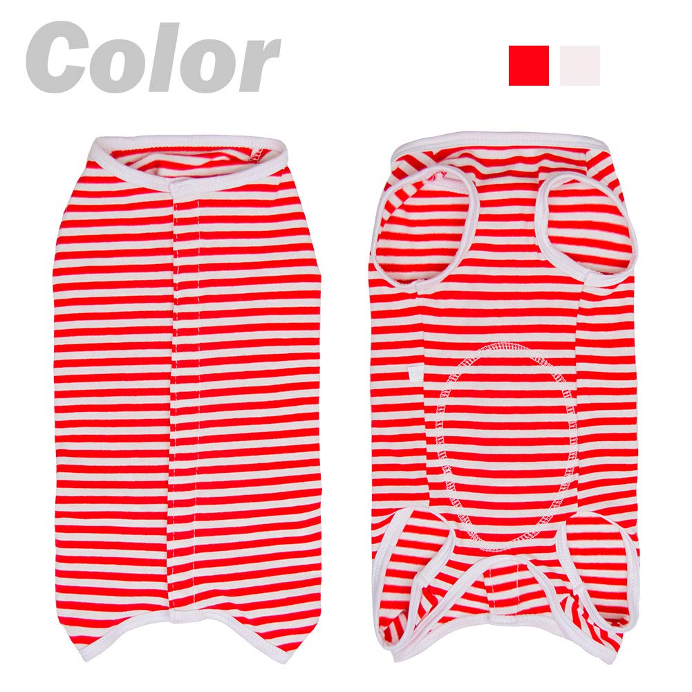 Dogs Recovery Suit Post Surgery Shirt For Puppy, Wound Protective Clothes For Little Animals(Red White Stripe-Xl)
