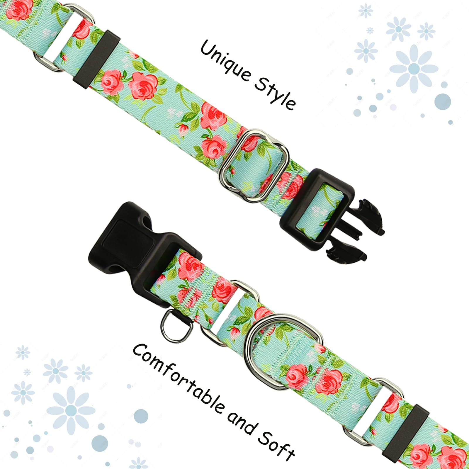 Fidohug Martingale Collar For Dogs With Buckle Green Floral No Pull Cute Girl Female Dog Collars For Medium Dogs, Green Rose